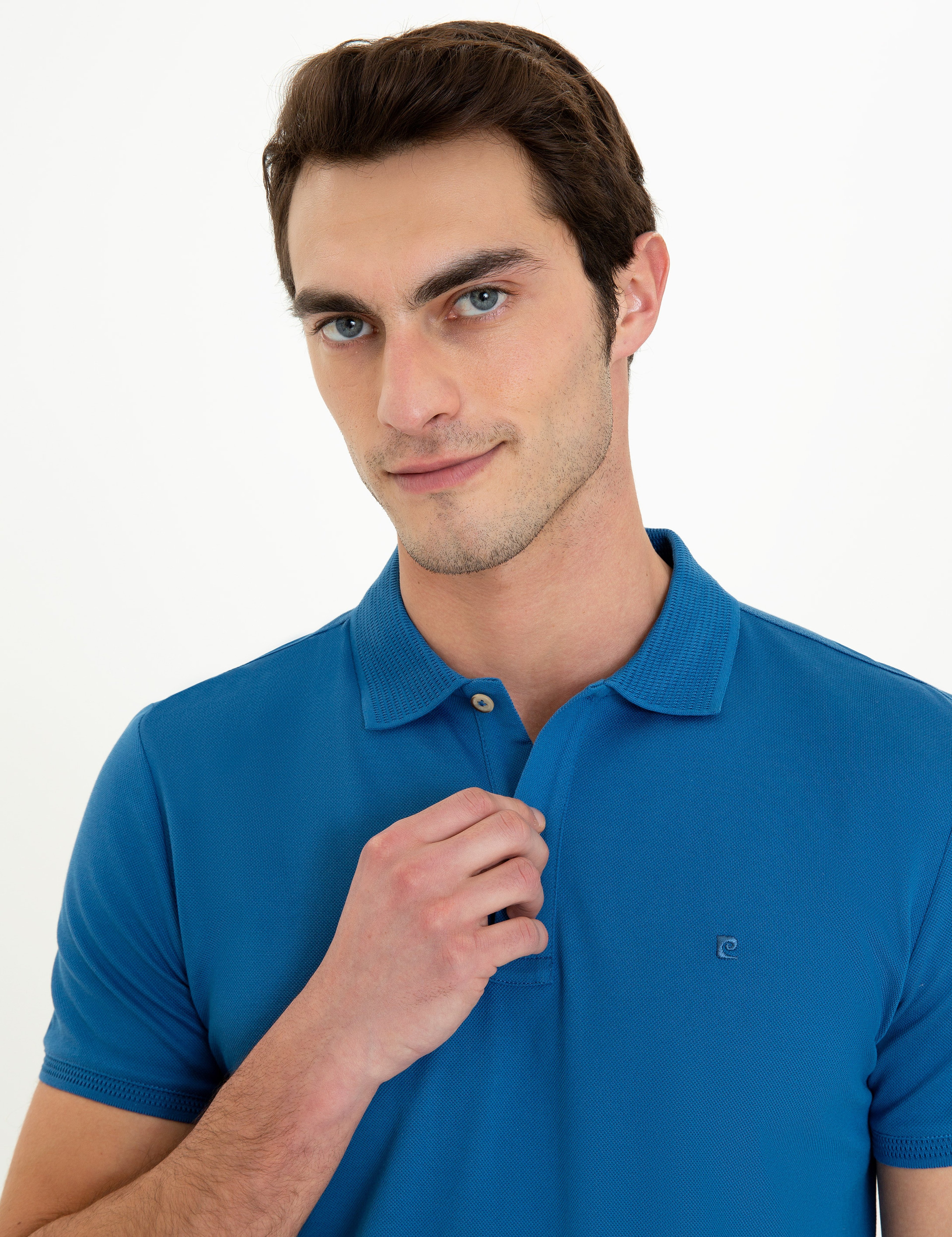 Lacivert Slim Fit Polo Yaka Merserize Tişört - Image 2
