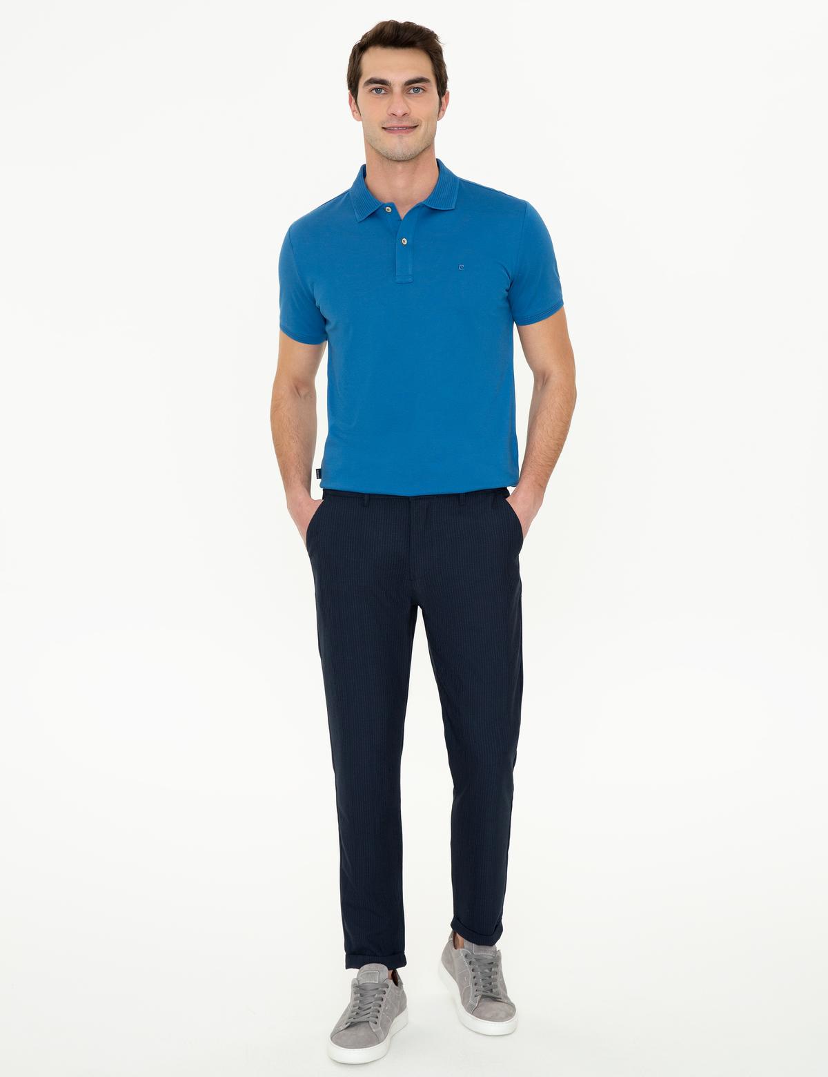 Lacivert Slim Fit Polo Yaka Merserize Tişört - 50249879035