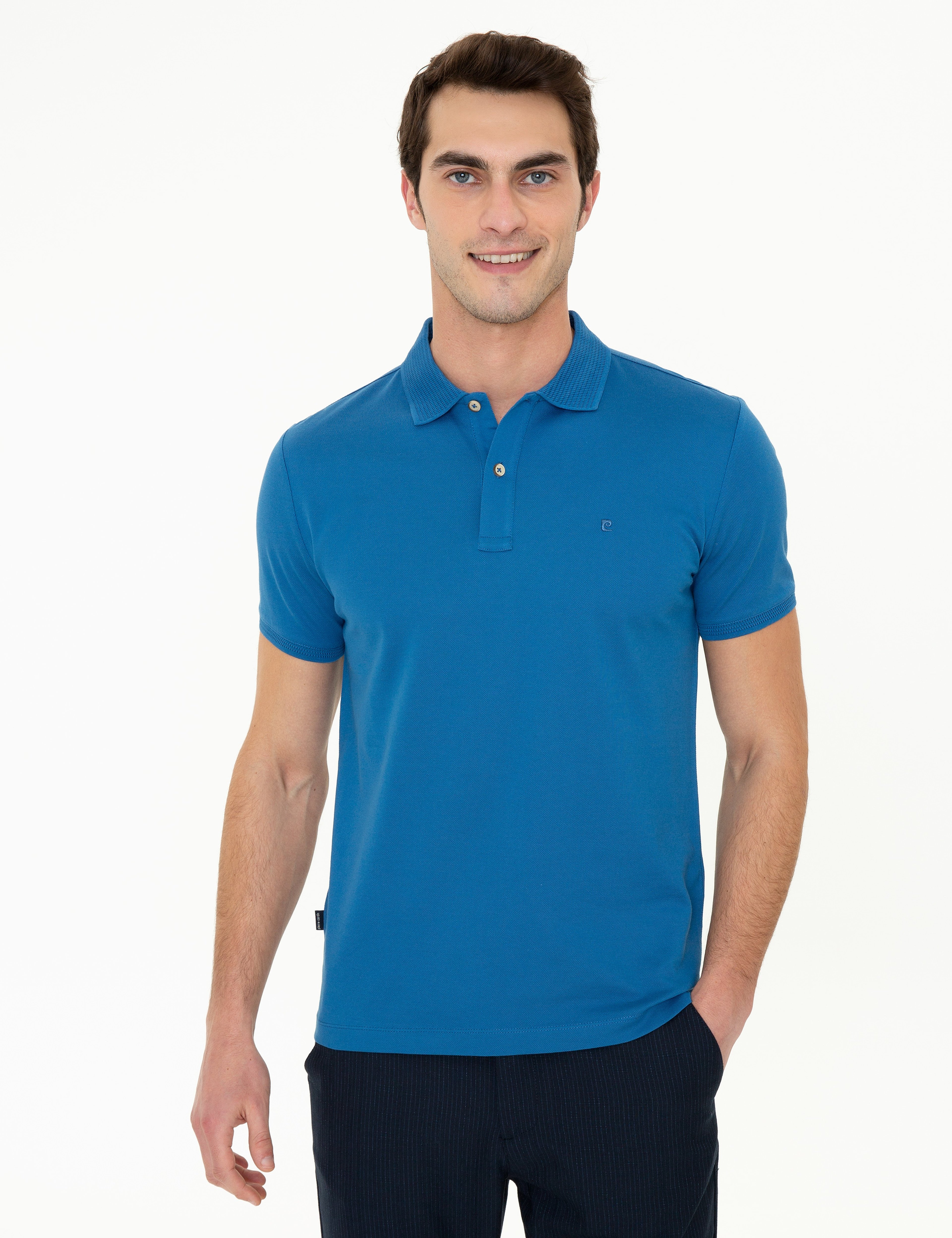 Lacivert Slim Fit Polo Yaka Merserize Tişört - Image 1