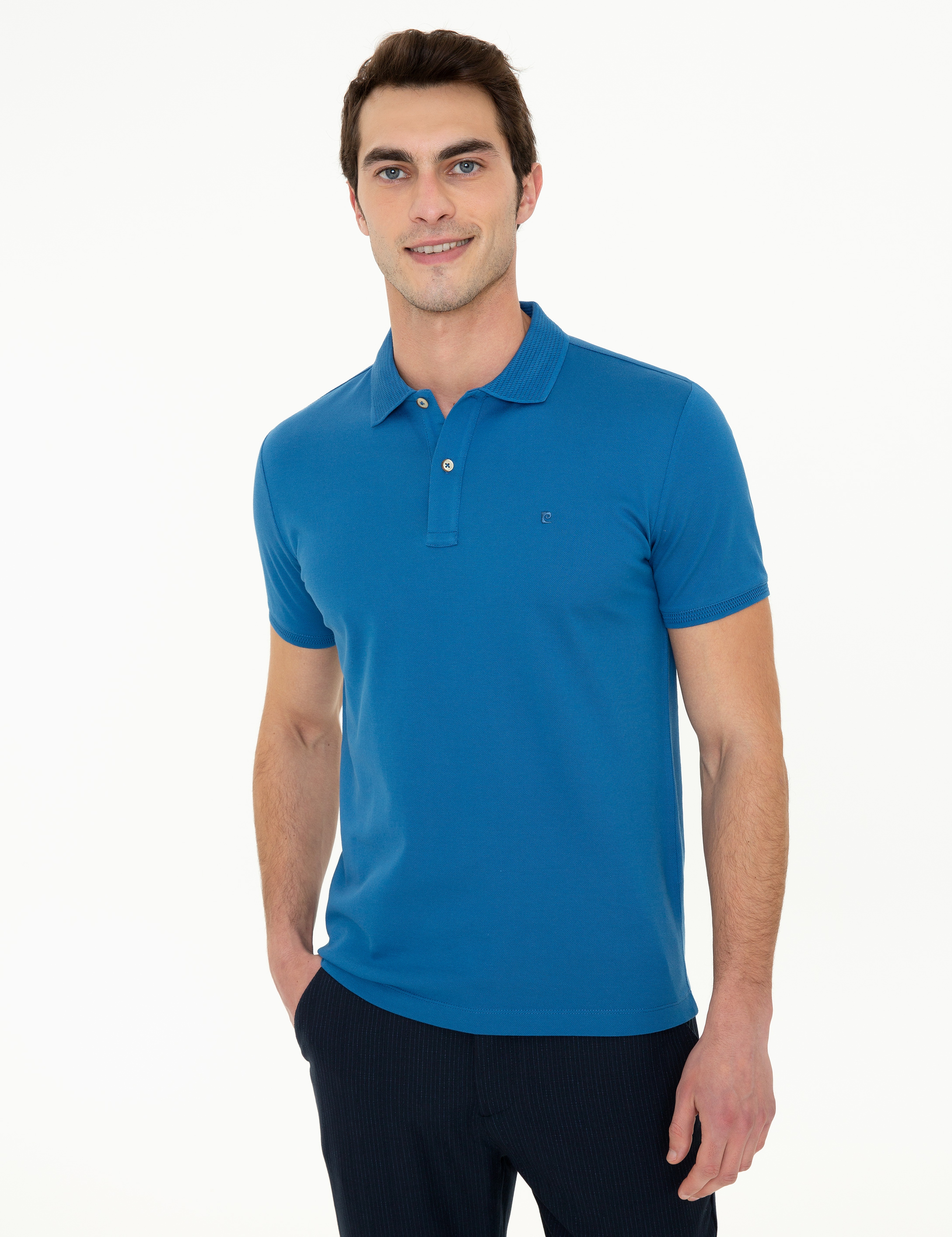 Lacivert Slim Fit Polo Yaka Merserize Tişört - Image 3