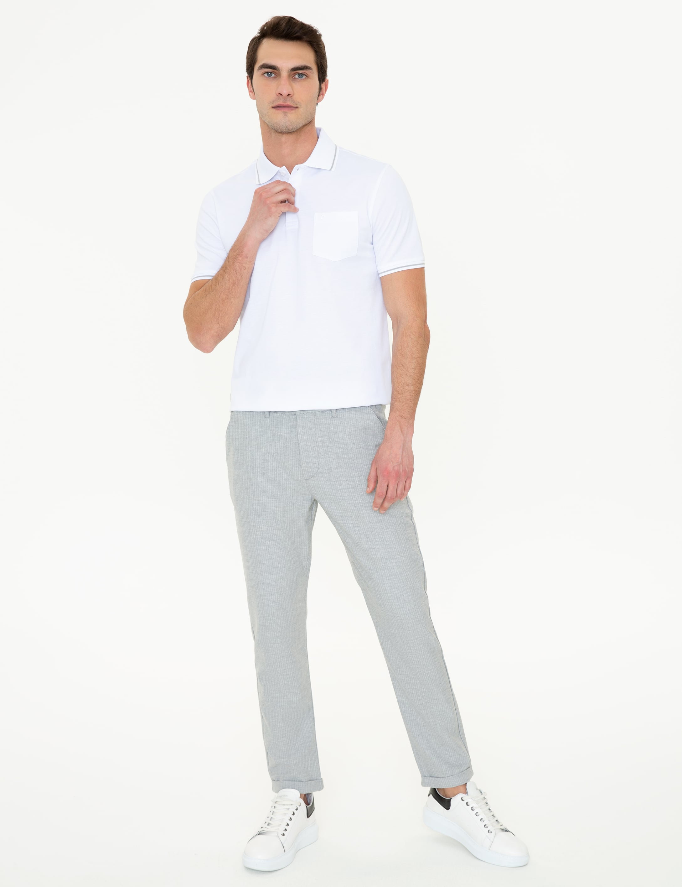 Beyaz Regular Fit Polo Yaka Basic Tişört