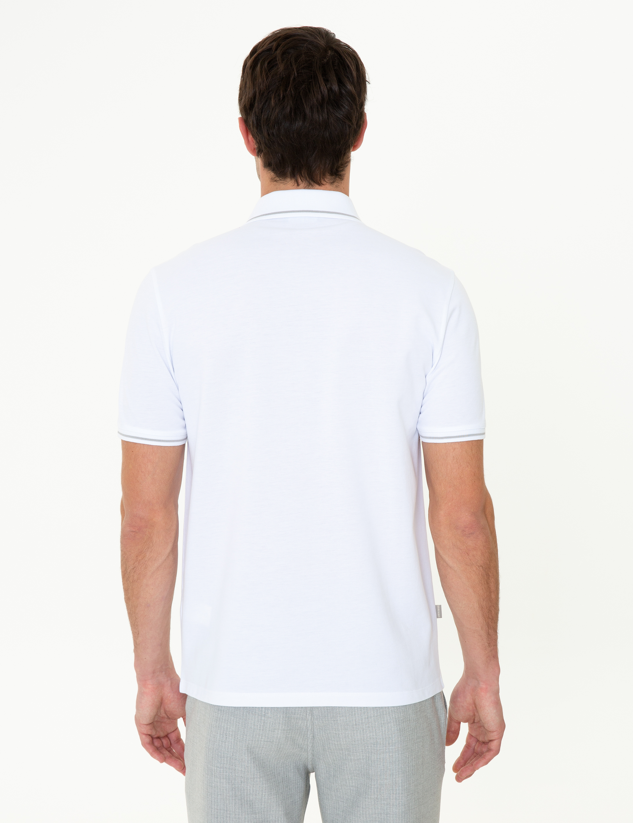 Beyaz Regular Fit Polo Yaka Basic Tişört - Image 4