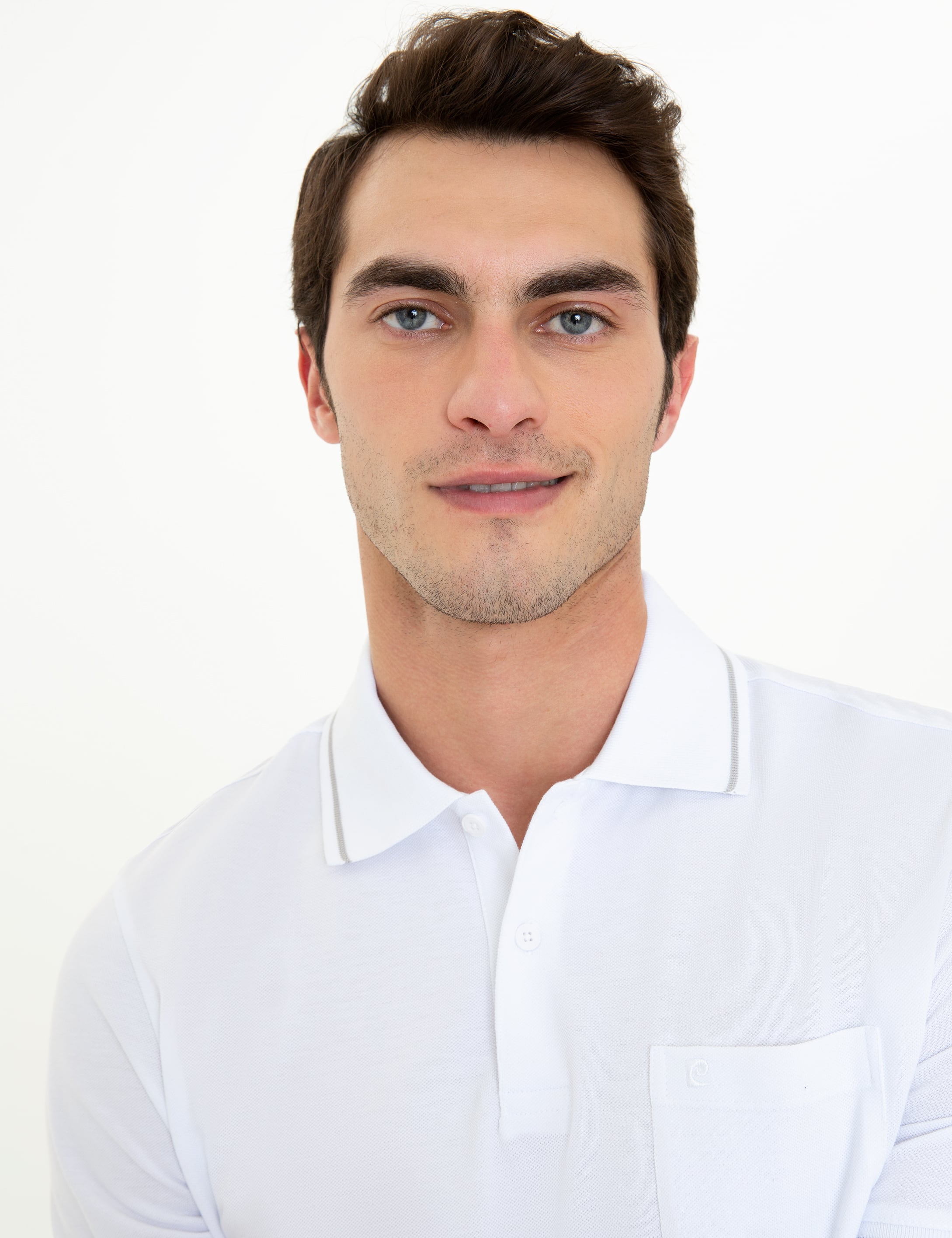 Beyaz Regular Fit Polo Yaka Basic Tişört - Image 2