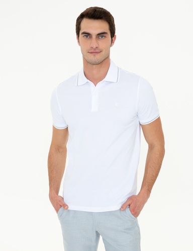 Beyaz Slim Fit %100 Pamuk Polo Yaka Basic Tişört