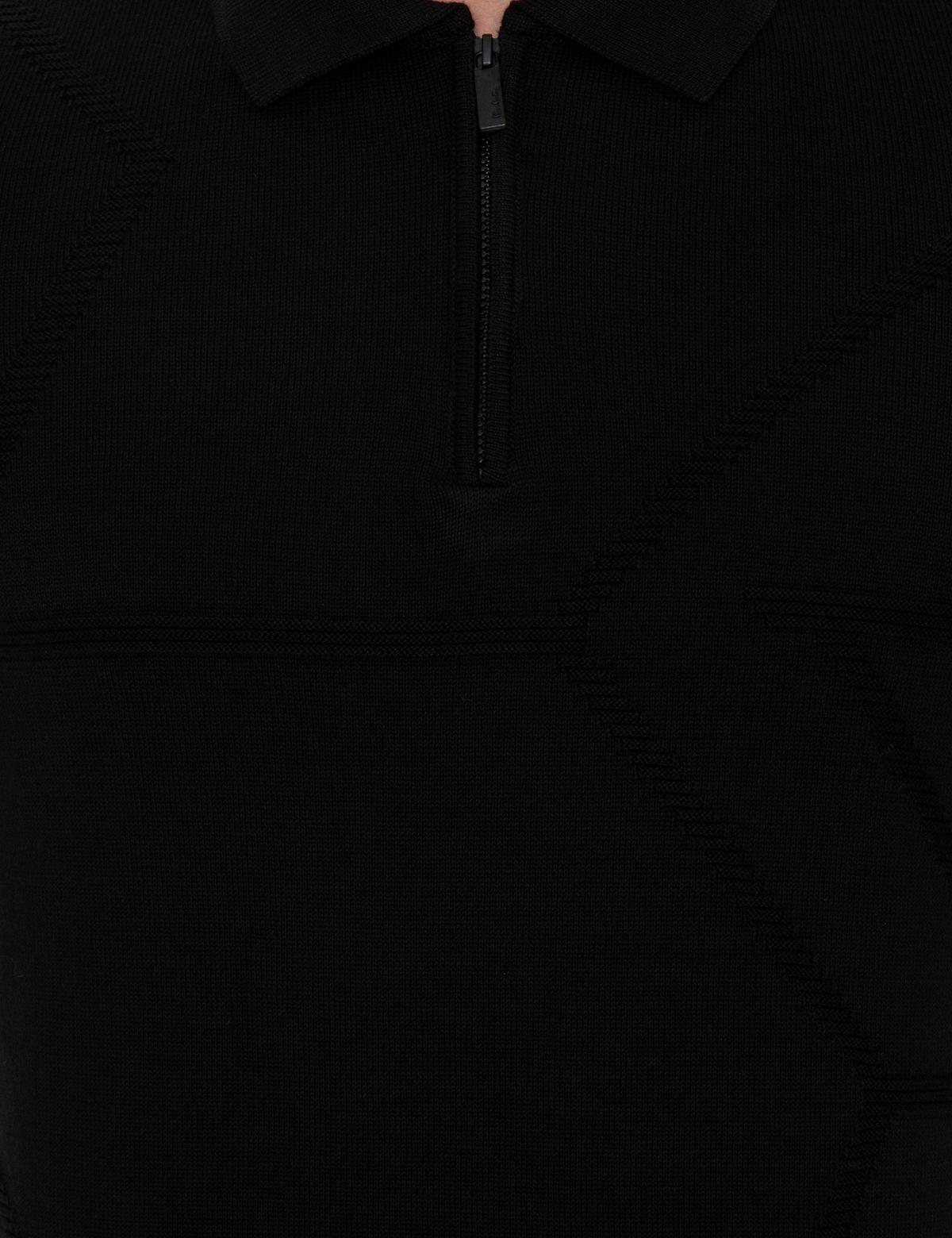 Siyah Slim Fit Fermuarlı Polo Yaka Triko Kazak - 50241455007