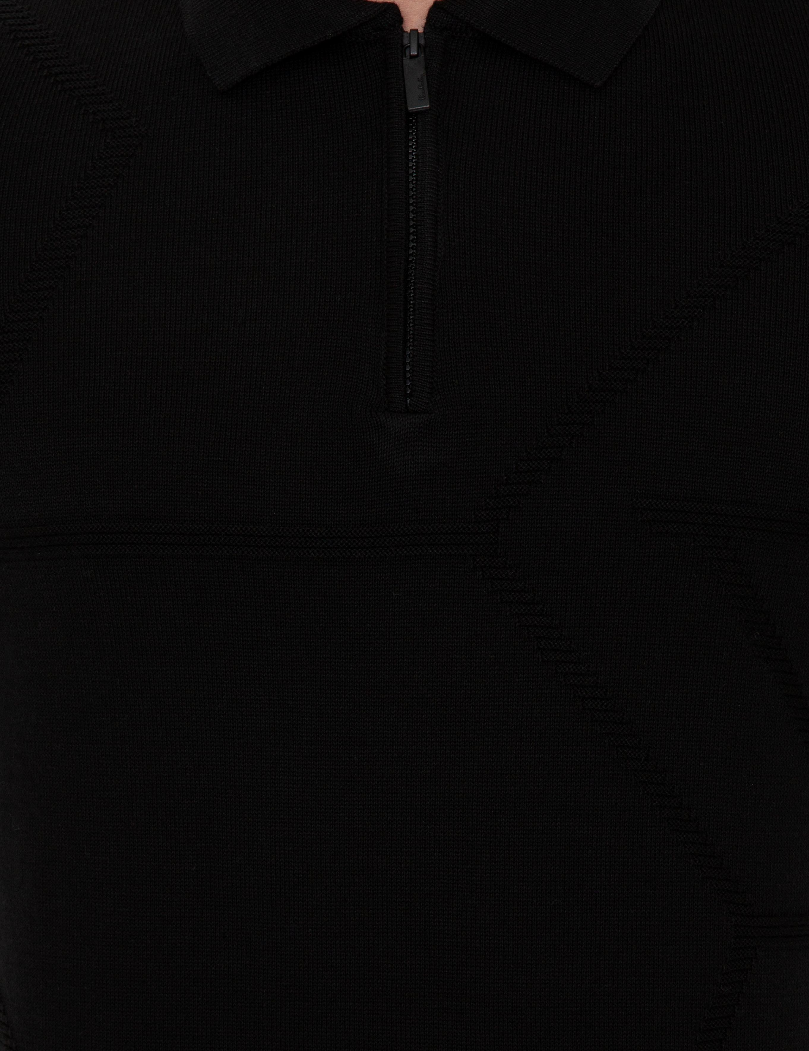 Siyah Slim Fit Fermuarlı Polo Yaka Triko Kazak