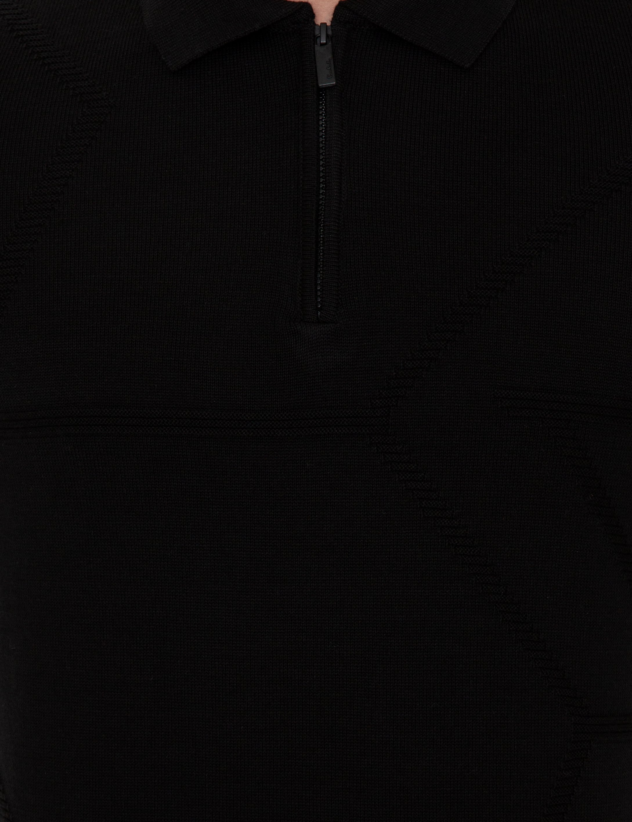 Siyah Slim Fit Fermuarlı Polo Yaka Triko Kazak