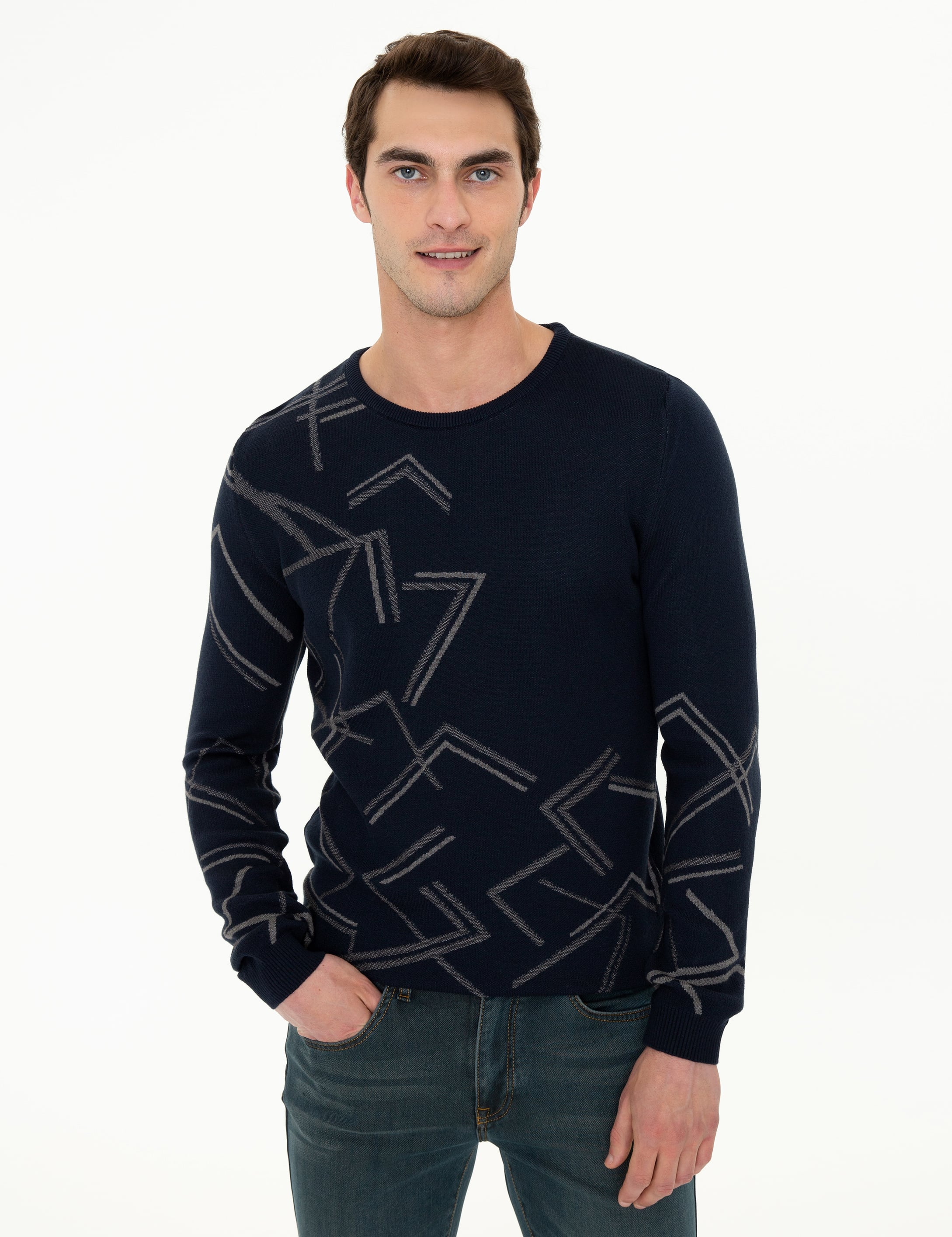 Lacivert Slim Fit Bisiklet Yaka Triko Kazak