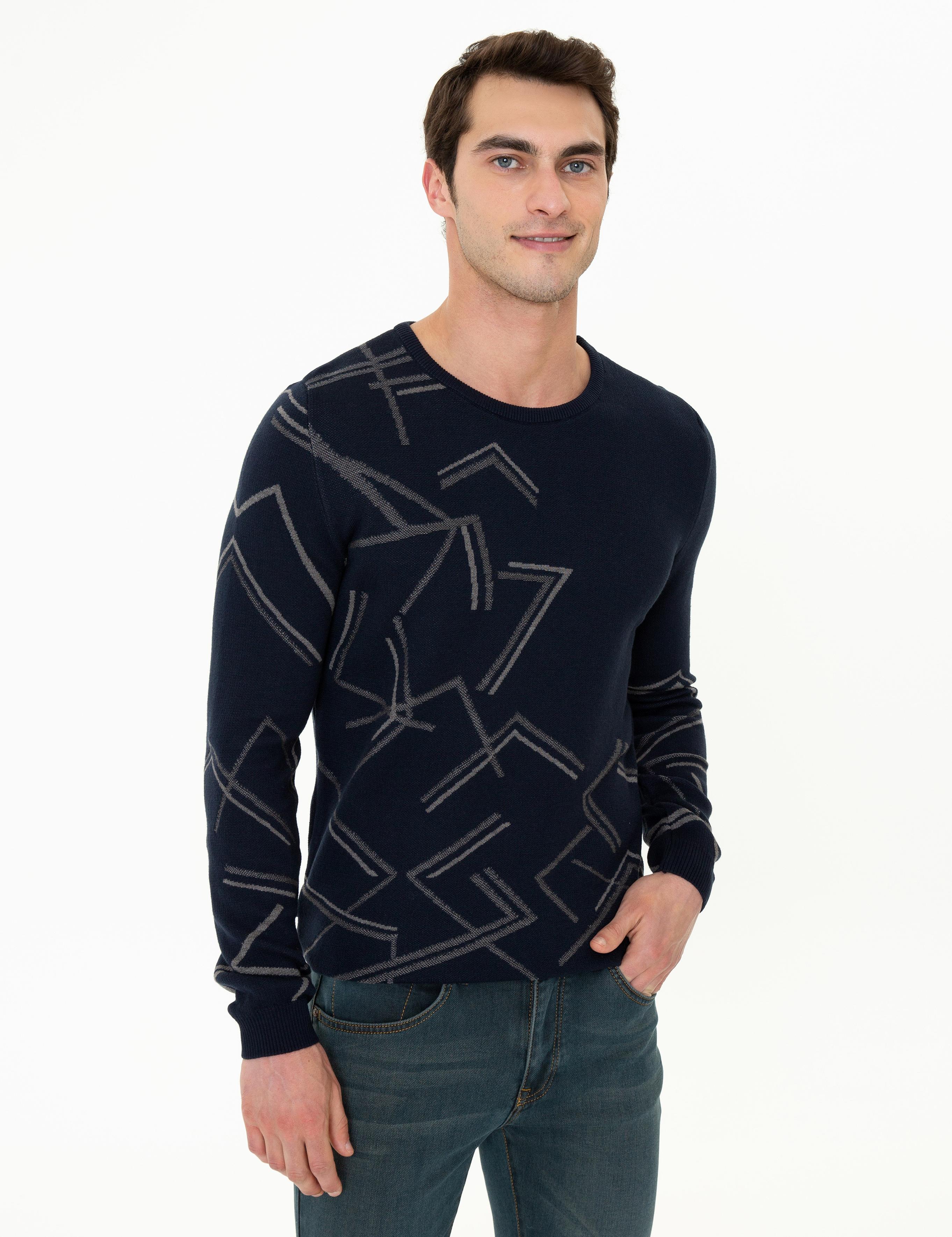 Lacivert Slim Fit Bisiklet Yaka Triko Kazak