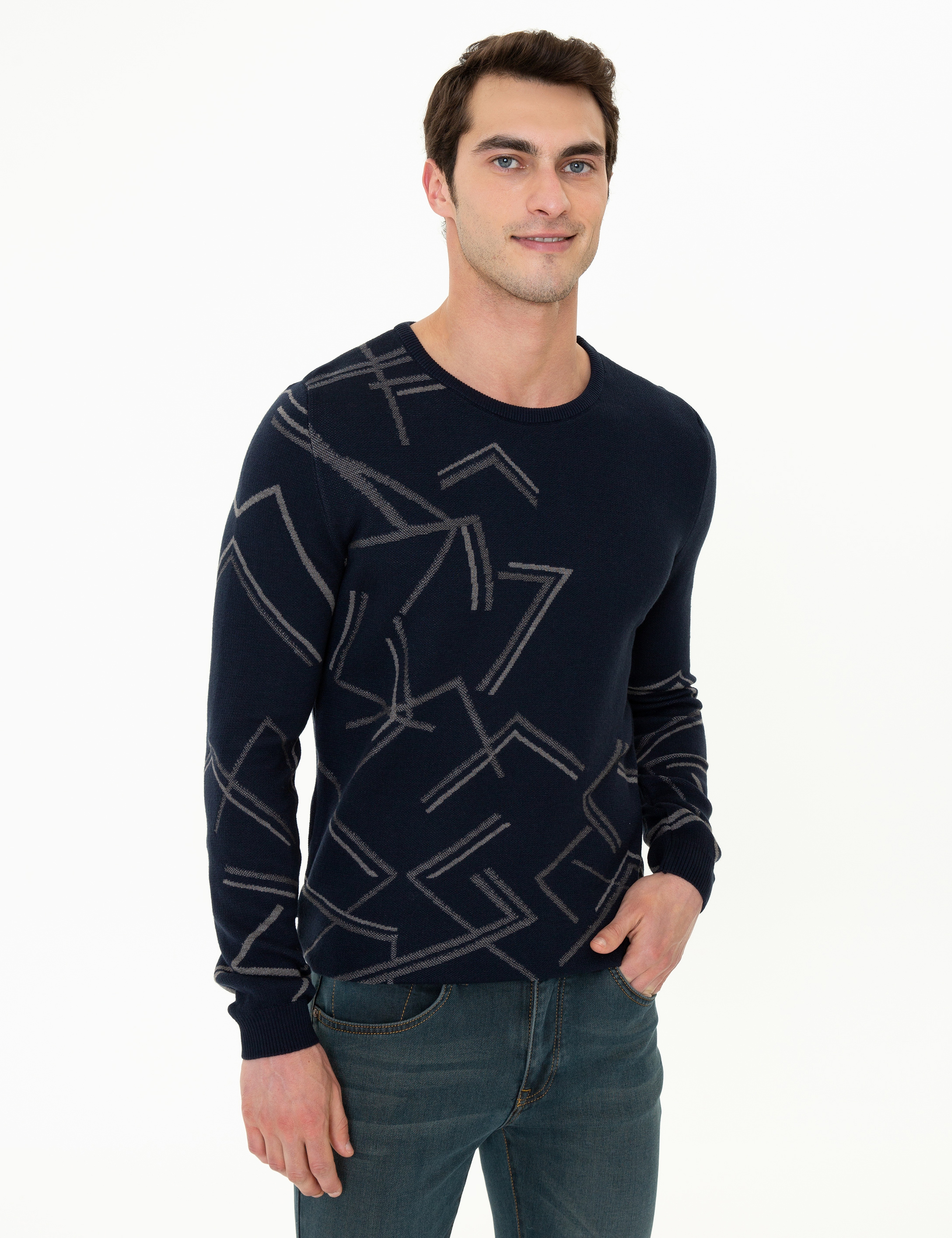 Lacivert Slim Fit Bisiklet Yaka Triko Kazak