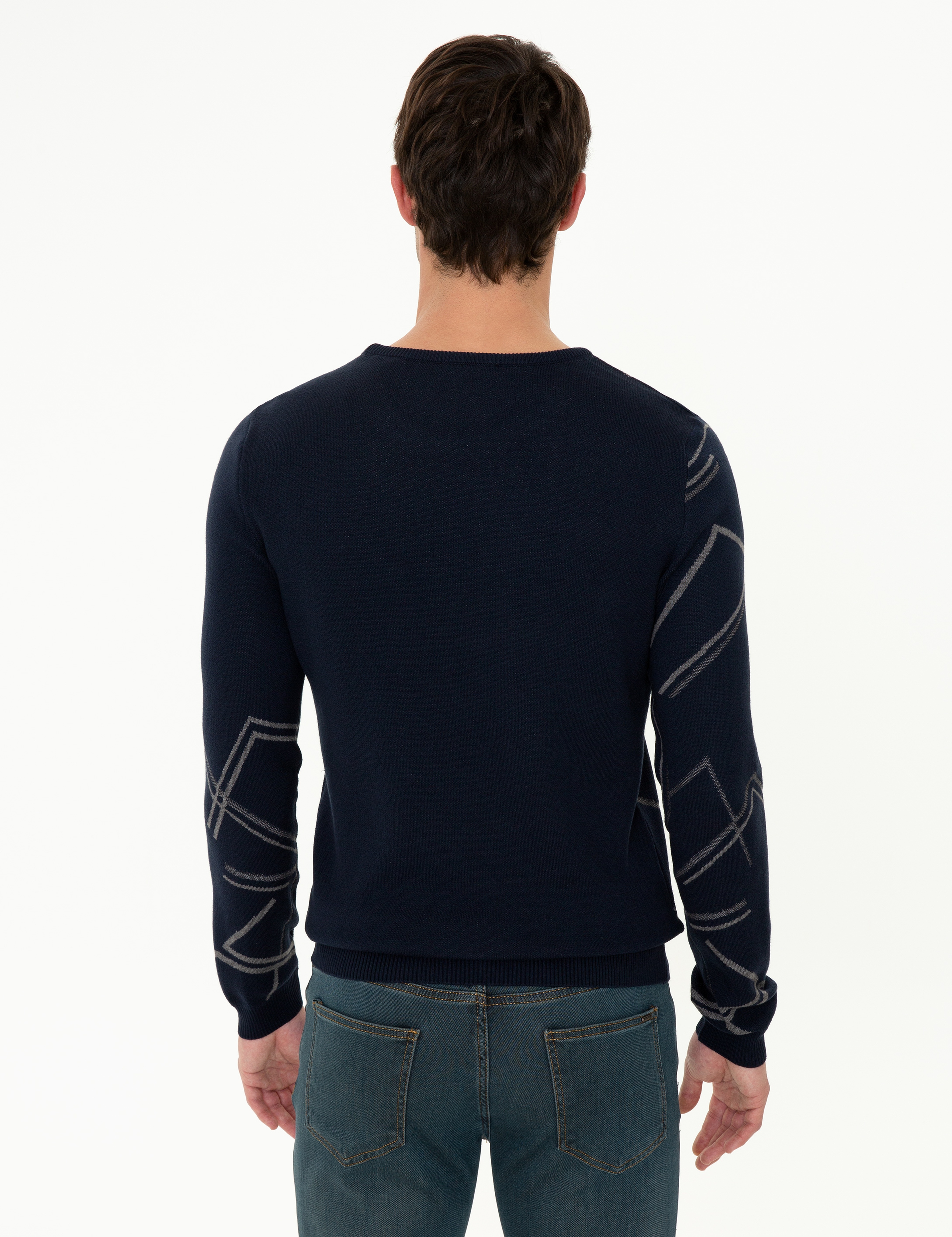 Lacivert Slim Fit Bisiklet Yaka Triko Kazak - Image 4