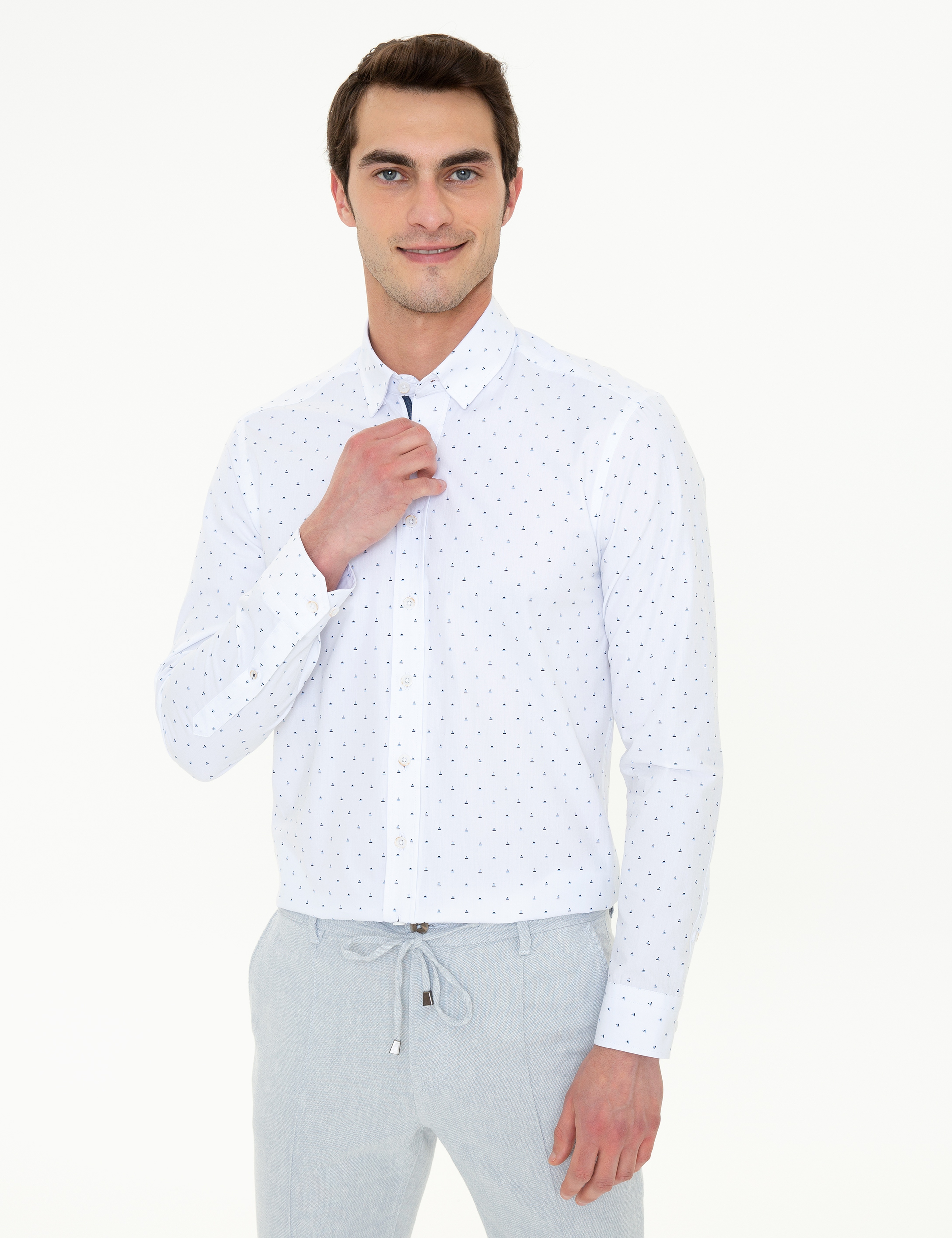 Lacivert Slim Fit Uzun Kollu Gömlek - Image 1