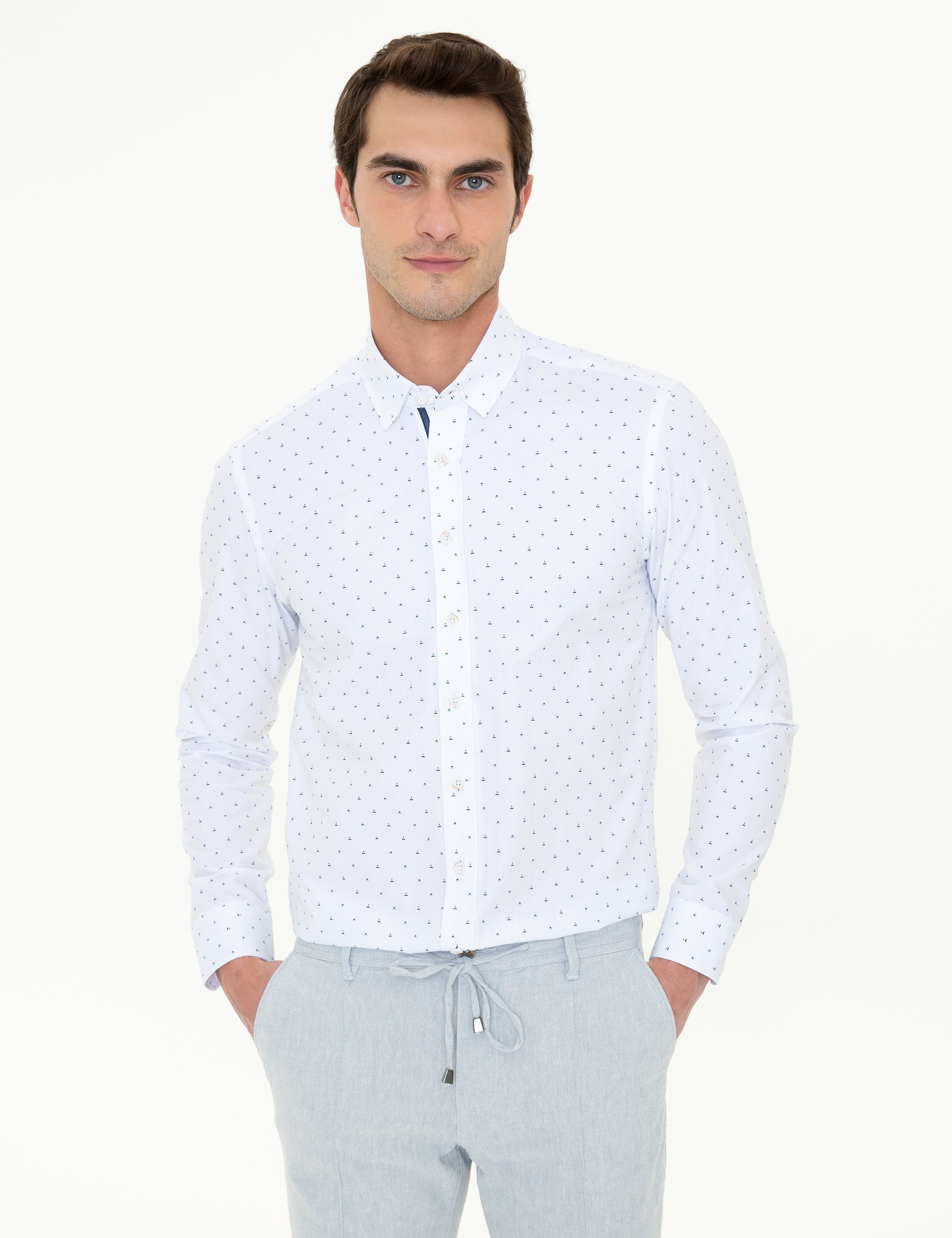Lacivert Slim Fit Uzun Kollu Gömlek - Image 3