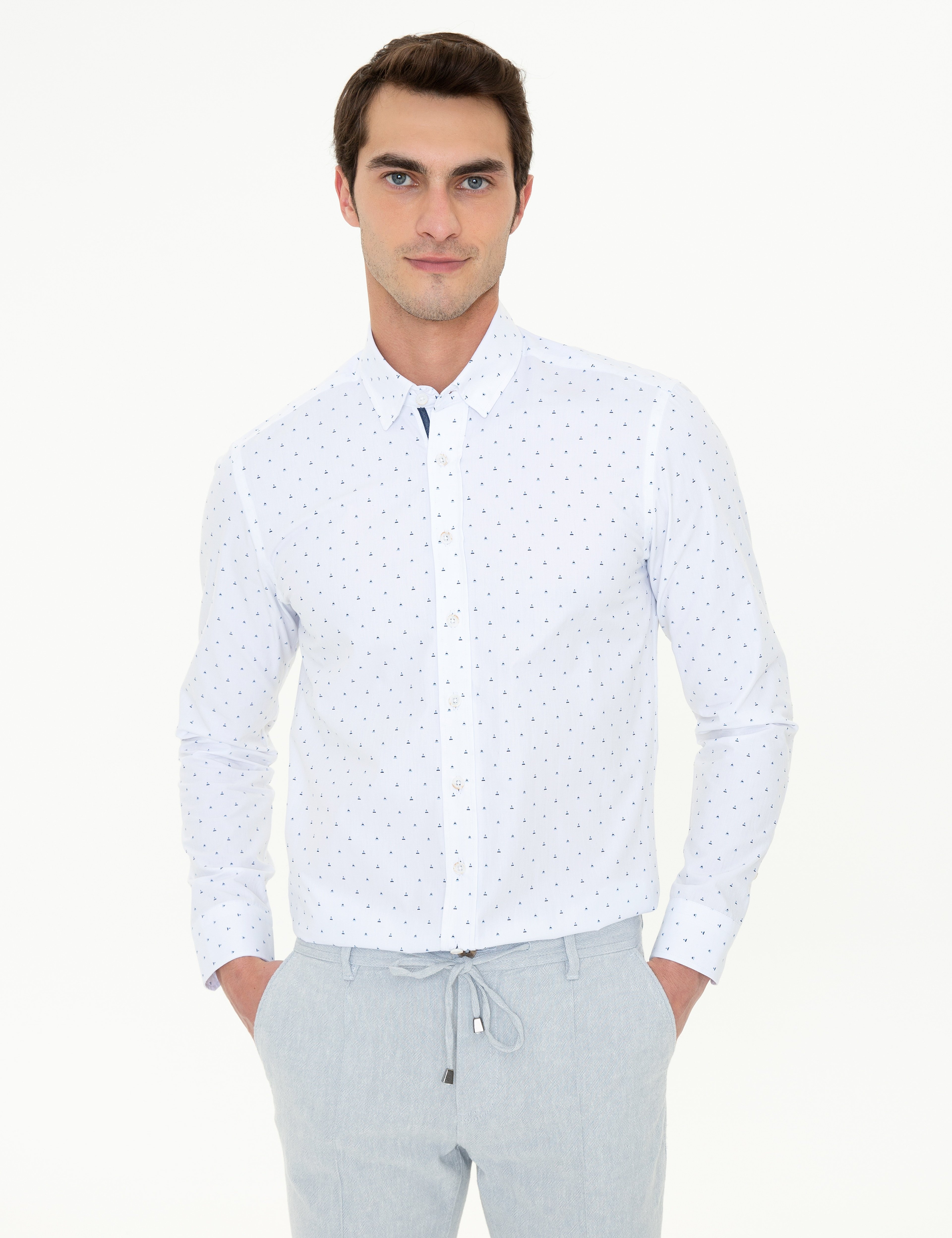 Lacivert Slim Fit Uzun Kollu Gömlek