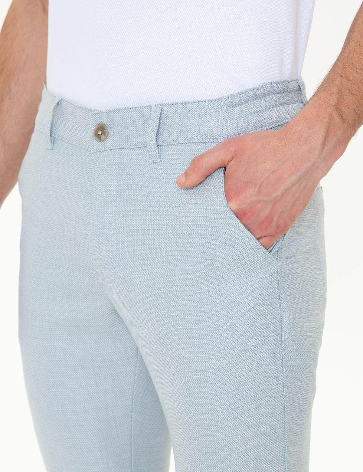 Açık Mavi Slim Fit Beli Lastikli Kanvas Pantolon - 50251513039