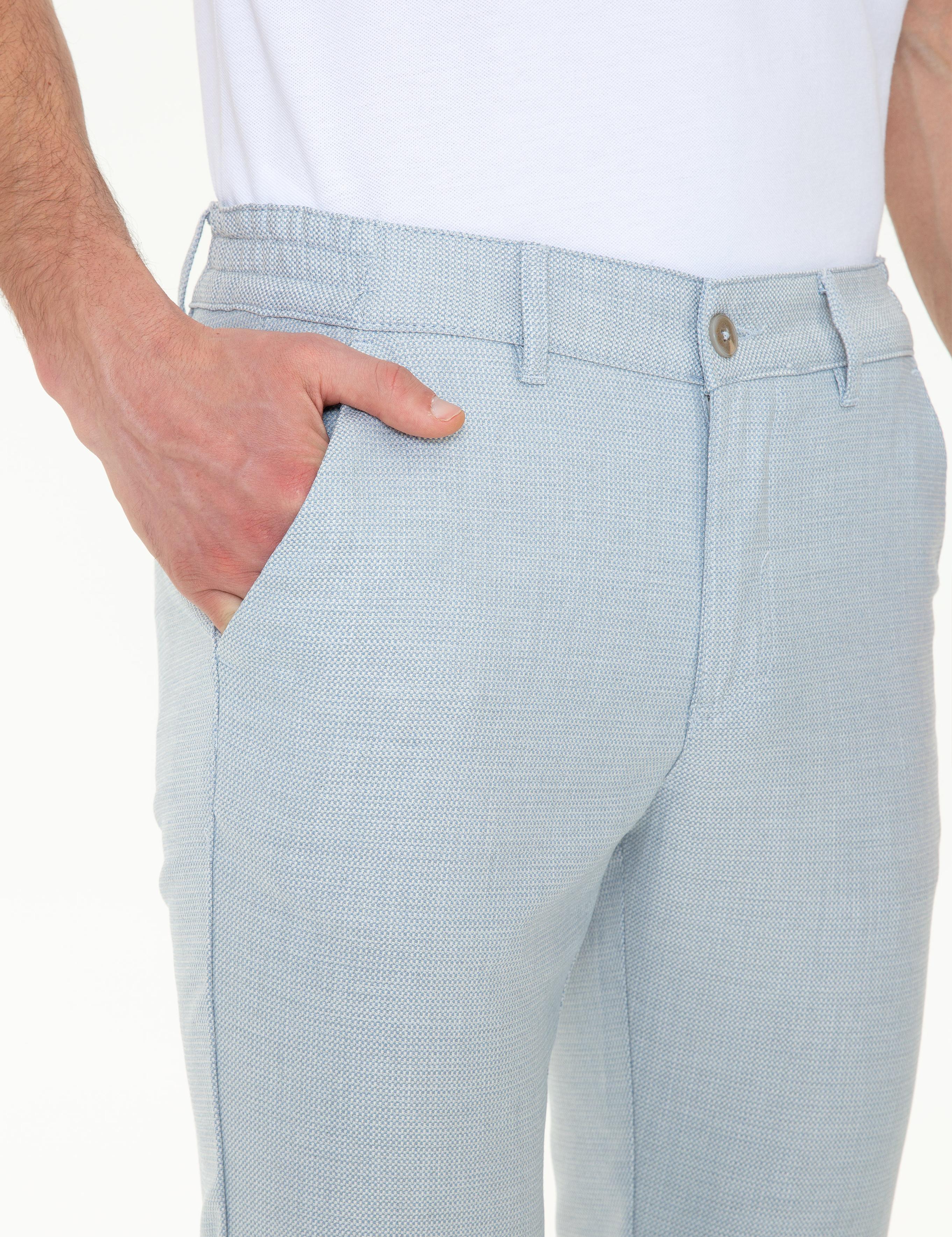 Açık Mavi Slim Fit Beli Lastikli Kanvas Pantolon