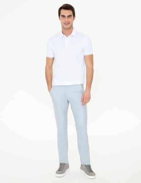 Açık Mavi Slim Fit Beli Lastikli Kanvas Pantolon - 50251513039