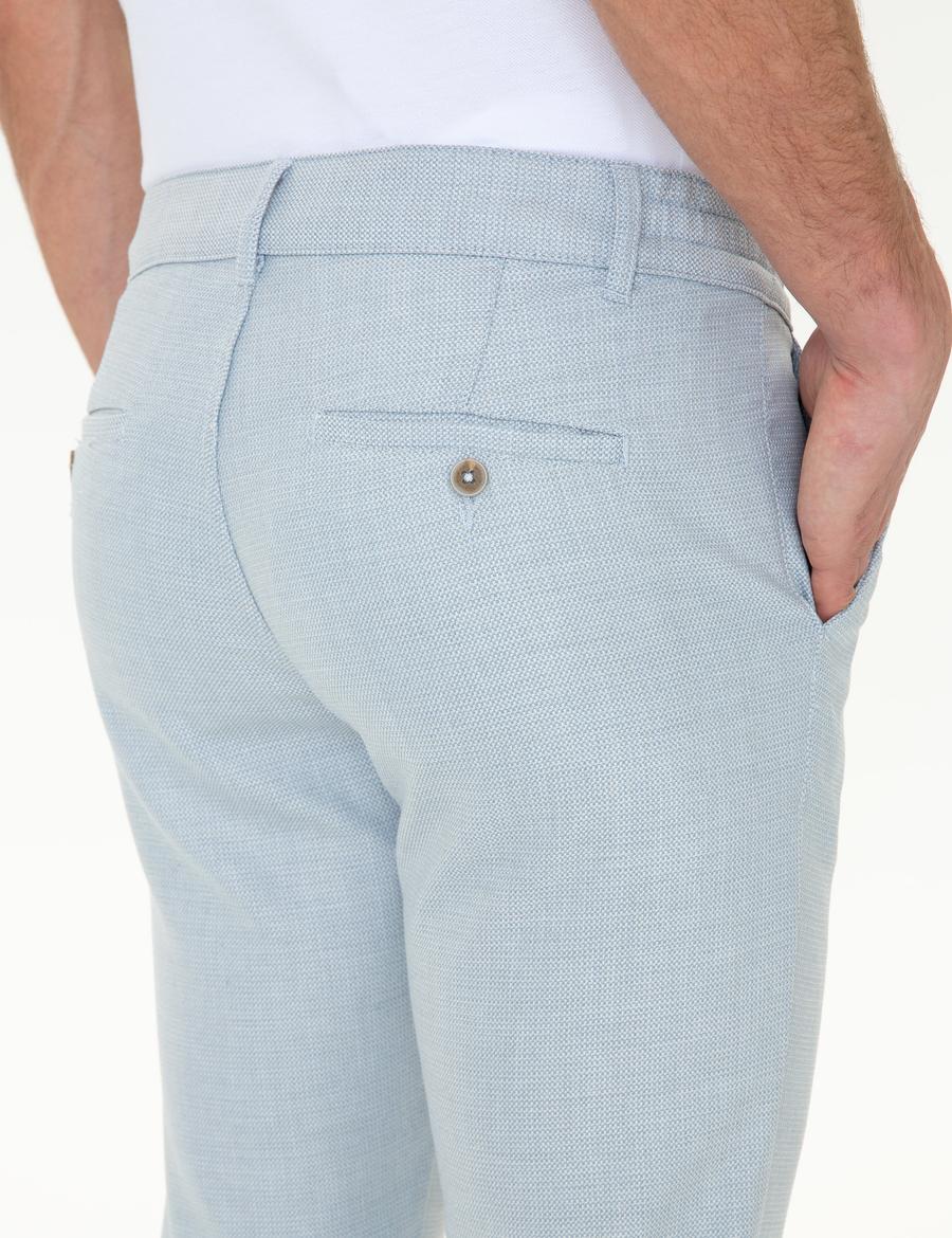 Açık Mavi Slim Fit Beli Lastikli Kanvas Pantolon