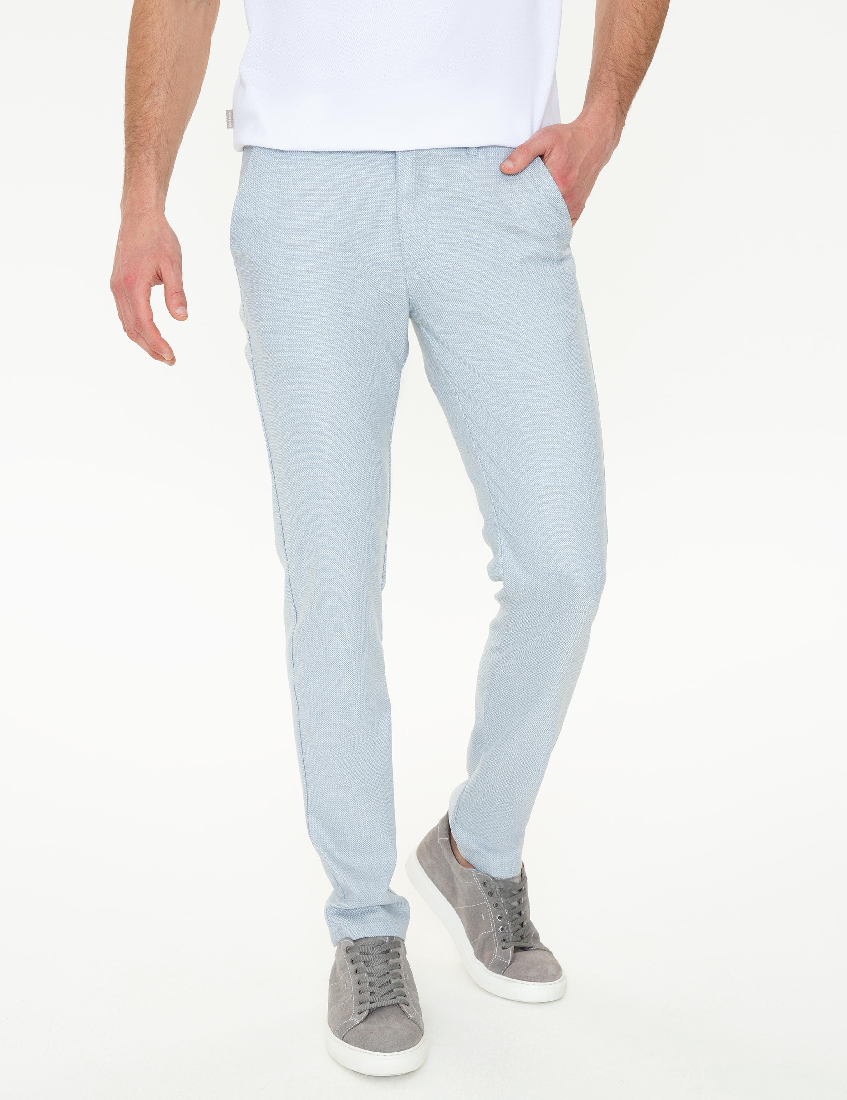 Açık Mavi Slim Fit Beli Lastikli Kanvas Pantolon