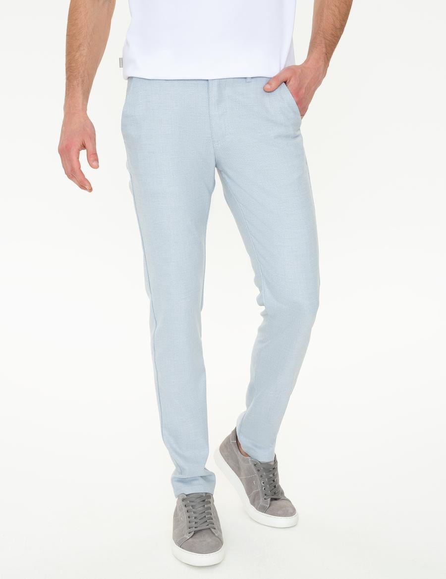 Açık Mavi Slim Fit Beli Lastikli Kanvas Pantolon
