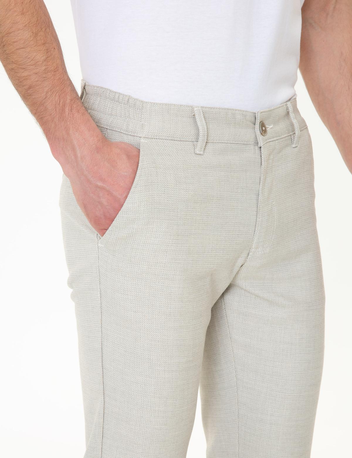 Vizon Slim Fit Beli Lastikli Kanvas Pantolon - 50251513079