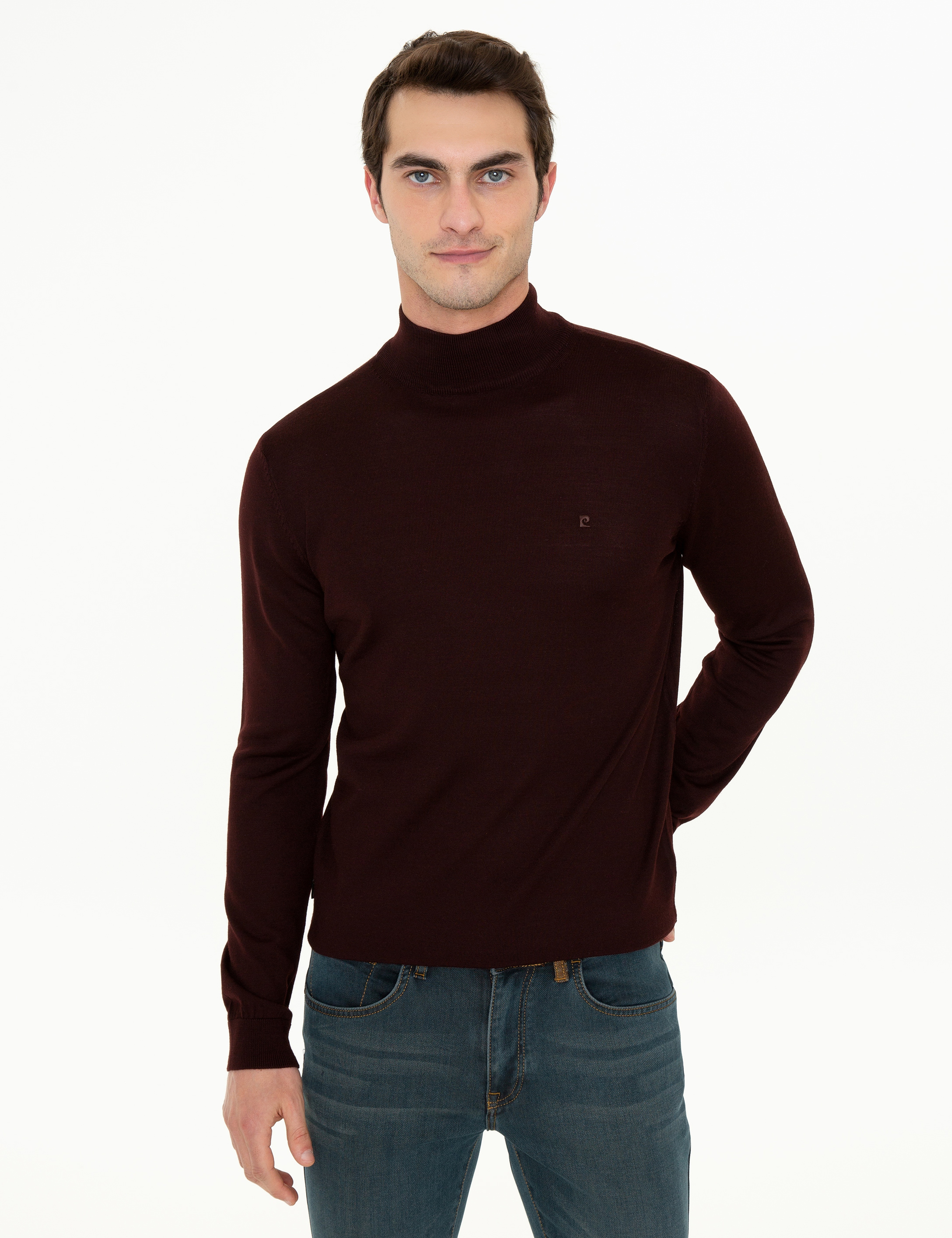 Bordo Regular Yarım Balıkçı Basic Triko Kazak