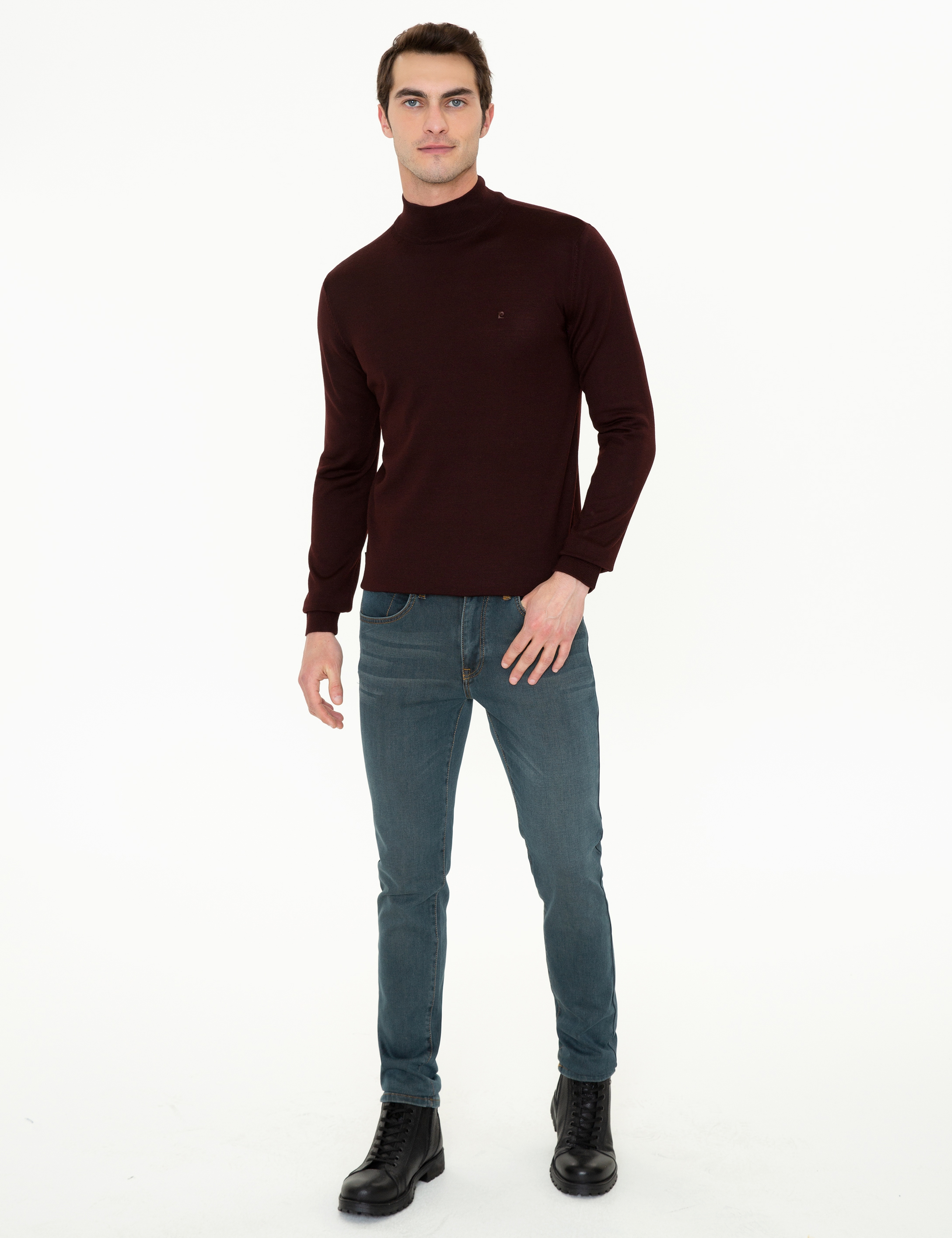 Bordo Regular Yarım Balıkçı Basic Triko Kazak - Image 5