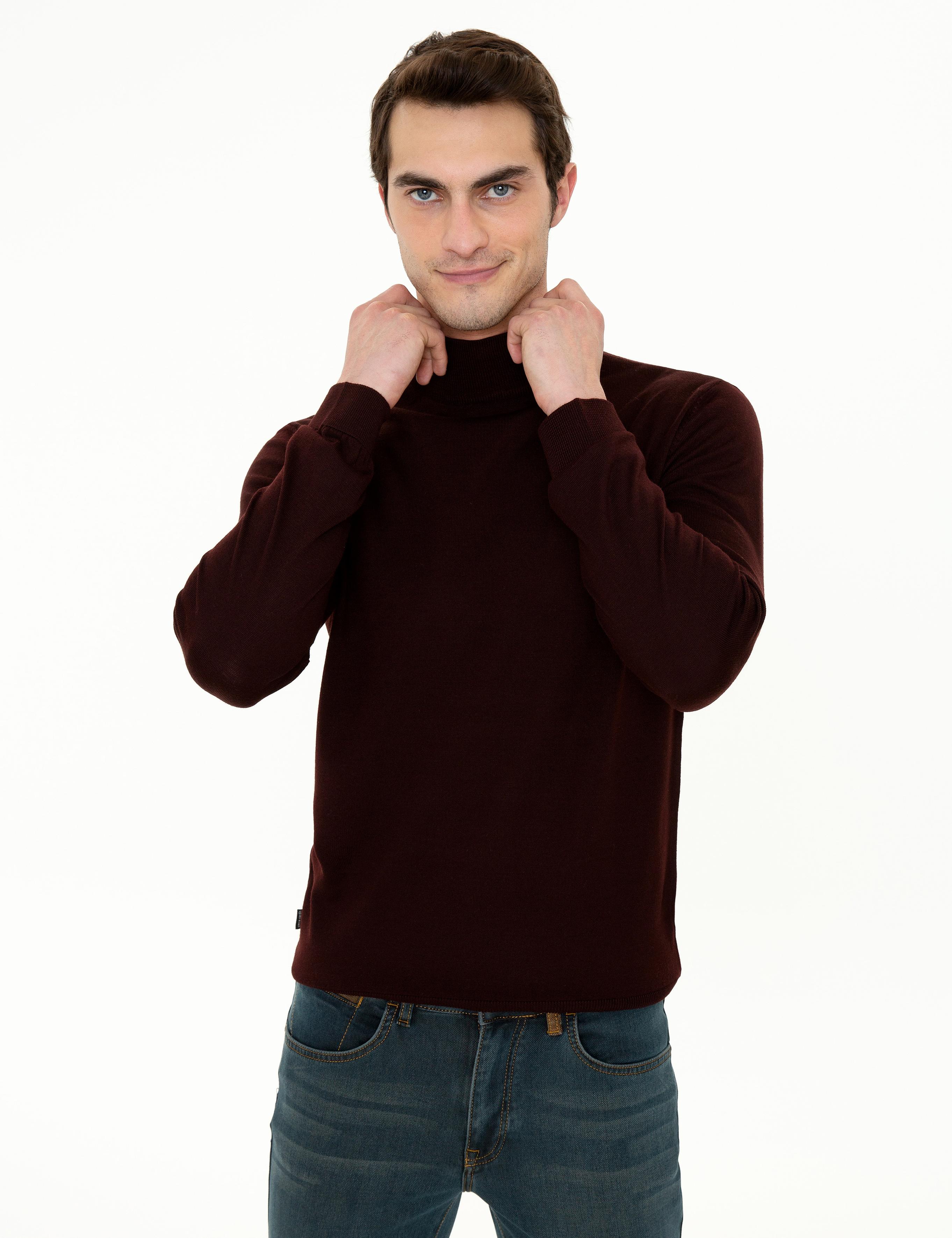 Bordo Regular Yarım Balıkçı Basic Triko Kazak