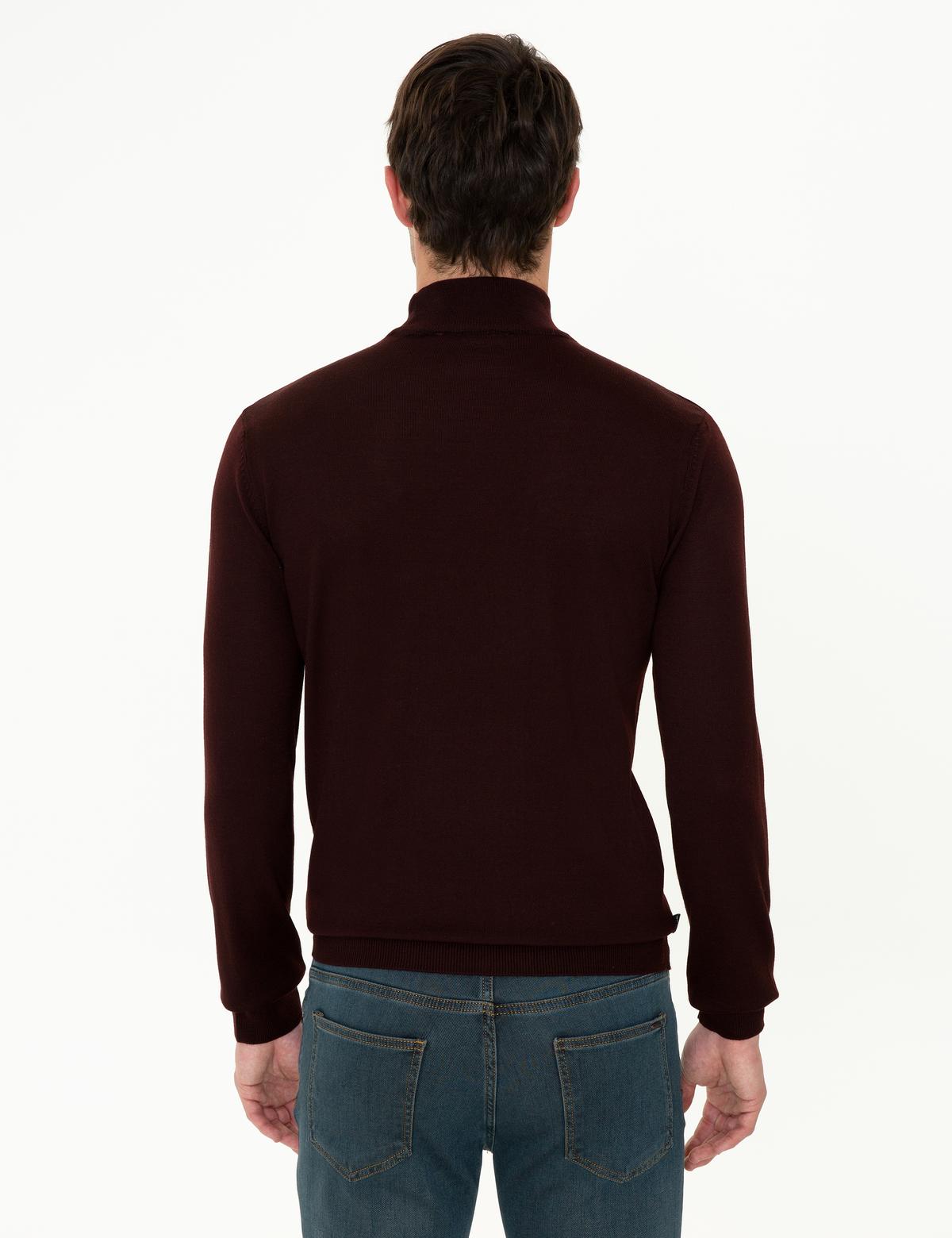 Bordo Regular Yarım Balıkçı Basic Triko Kazak - 50236754031