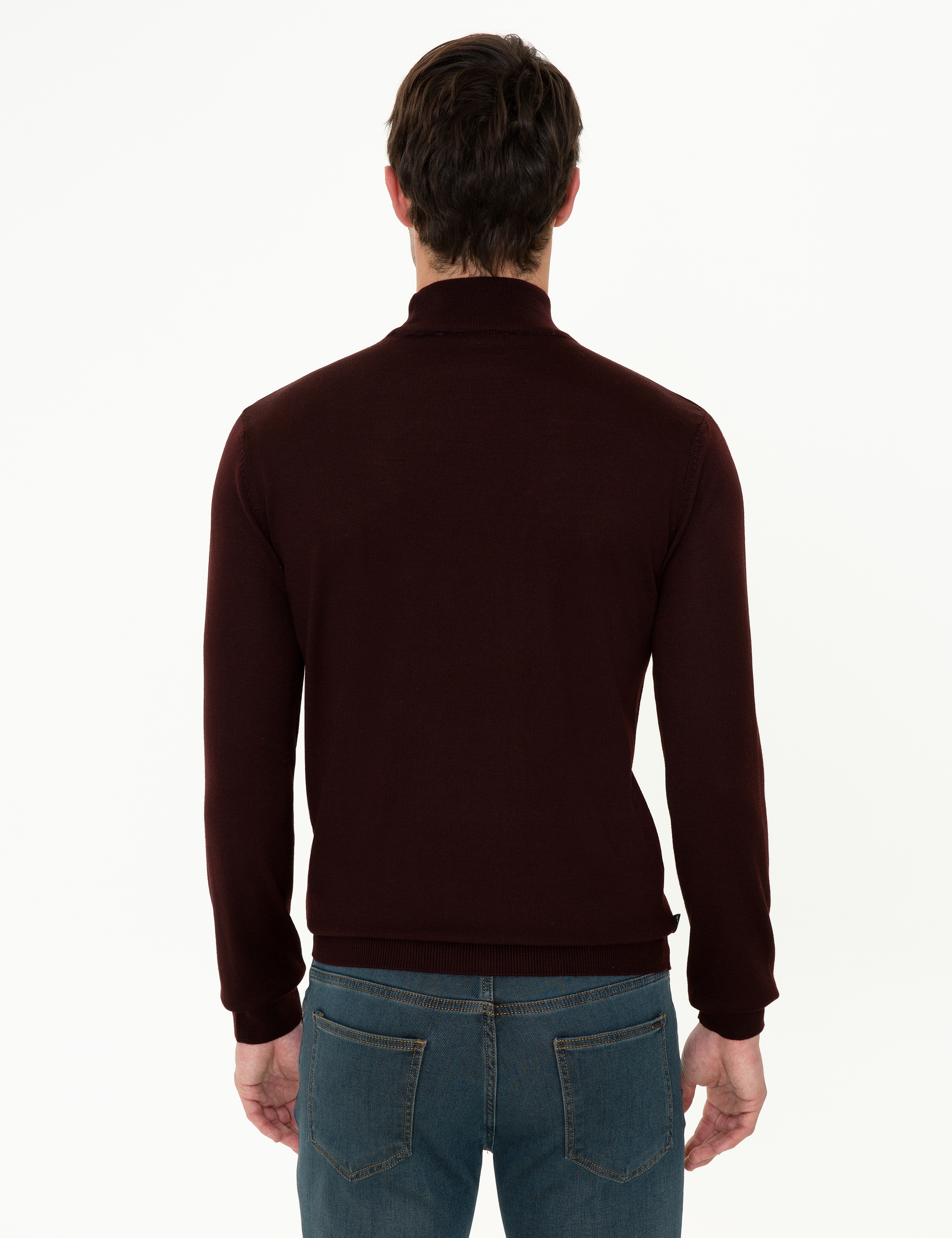 Bordo Regular Yarım Balıkçı Basic Triko Kazak