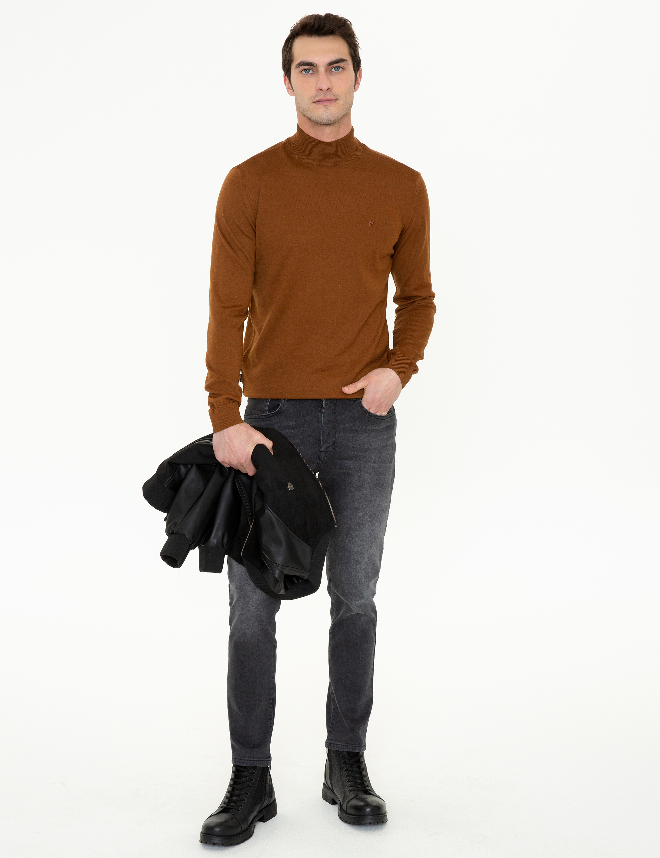 Pierre Cardin Taba Regular Fit Yarım Balıkçı Yaka Yün Karışımlı Basic Triko Kazak görsel 5