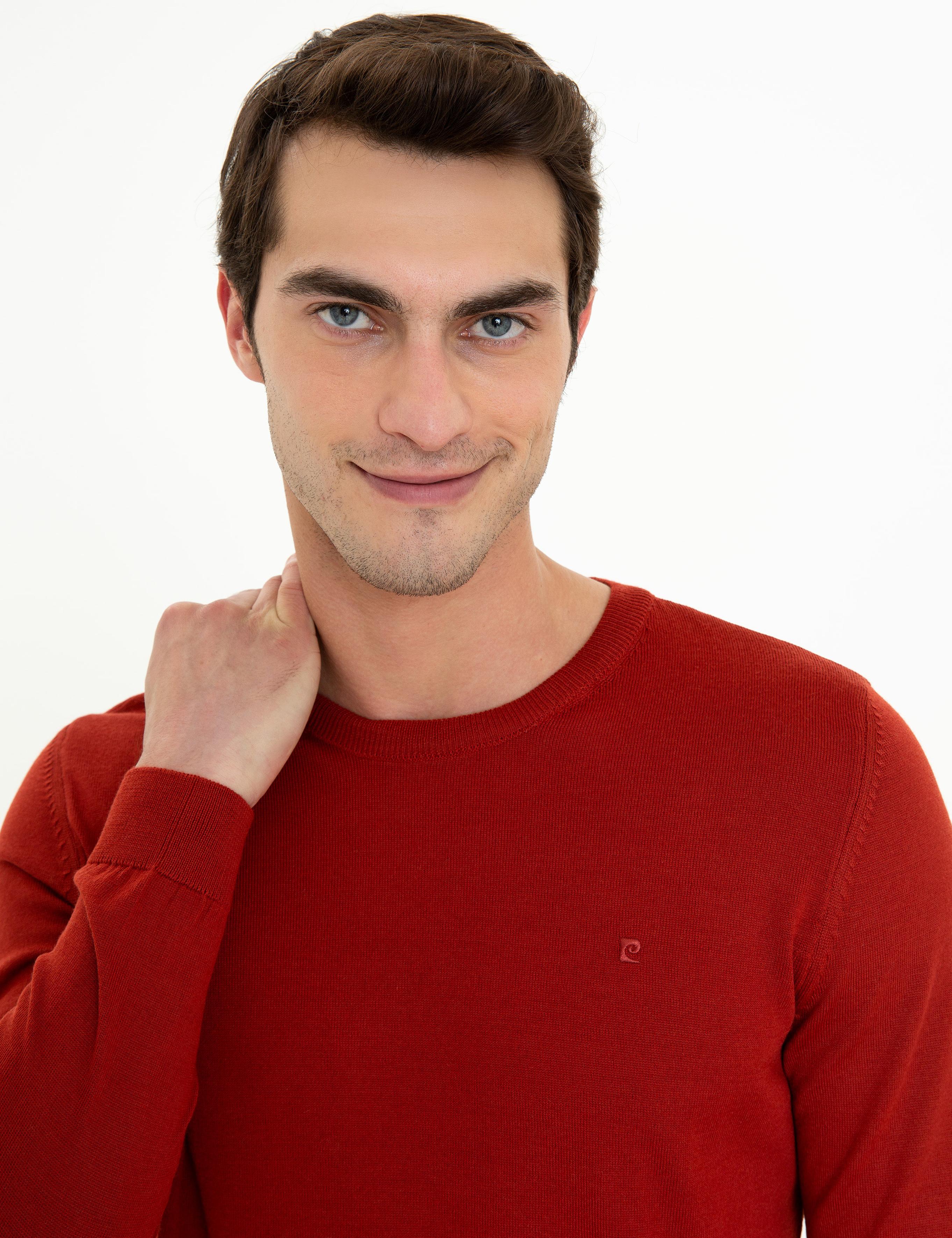 Kiremit Regular Fit Bisiklet Yaka Yün Karışımlı Basic Triko Kazak