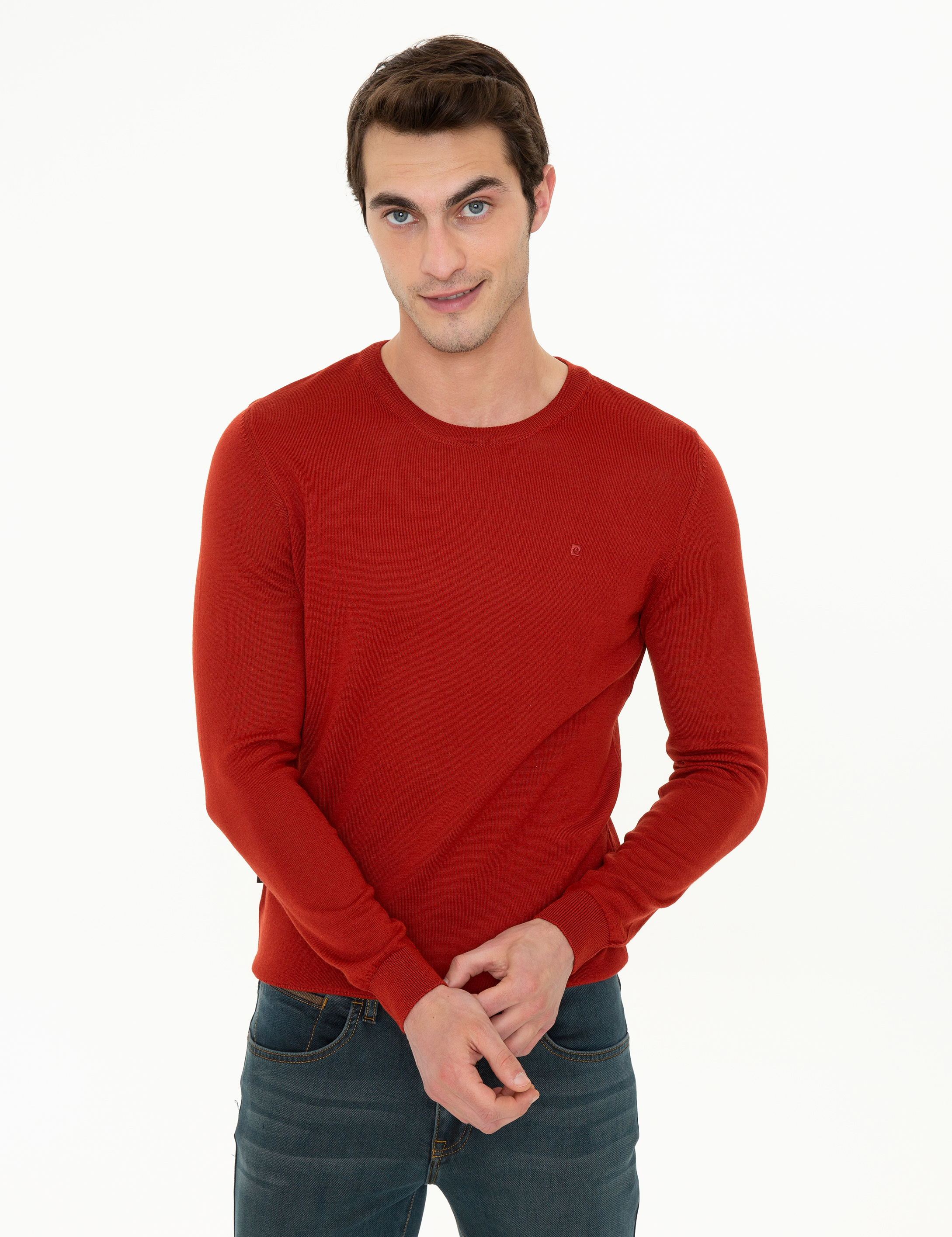 Kiremit Regular Fit Bisiklet Yaka Yün Karışımlı Basic Triko Kazak
