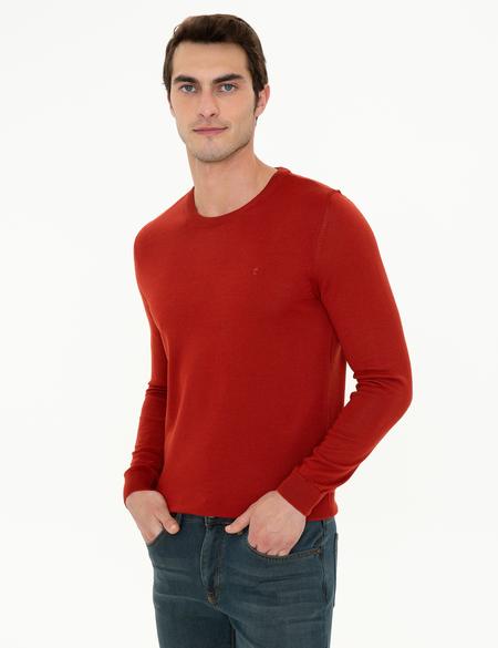 Kiremit Regular Fit Bisiklet Yaka Yün Karışımlı Basic Triko Kazak - 50237703014