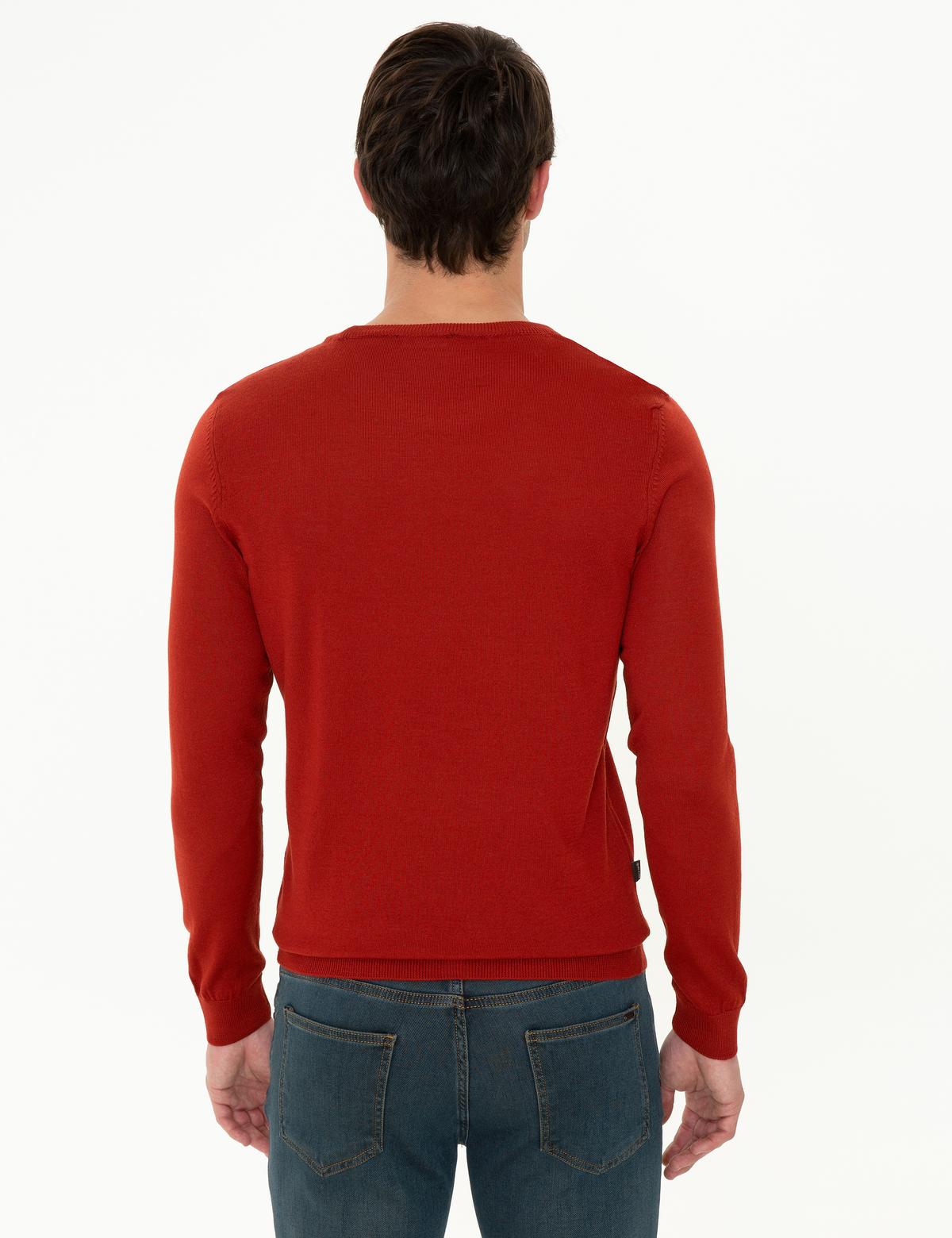 Kiremit Regular Fit Bisiklet Yaka Yün Karışımlı Basic Triko Kazak - 50237703014