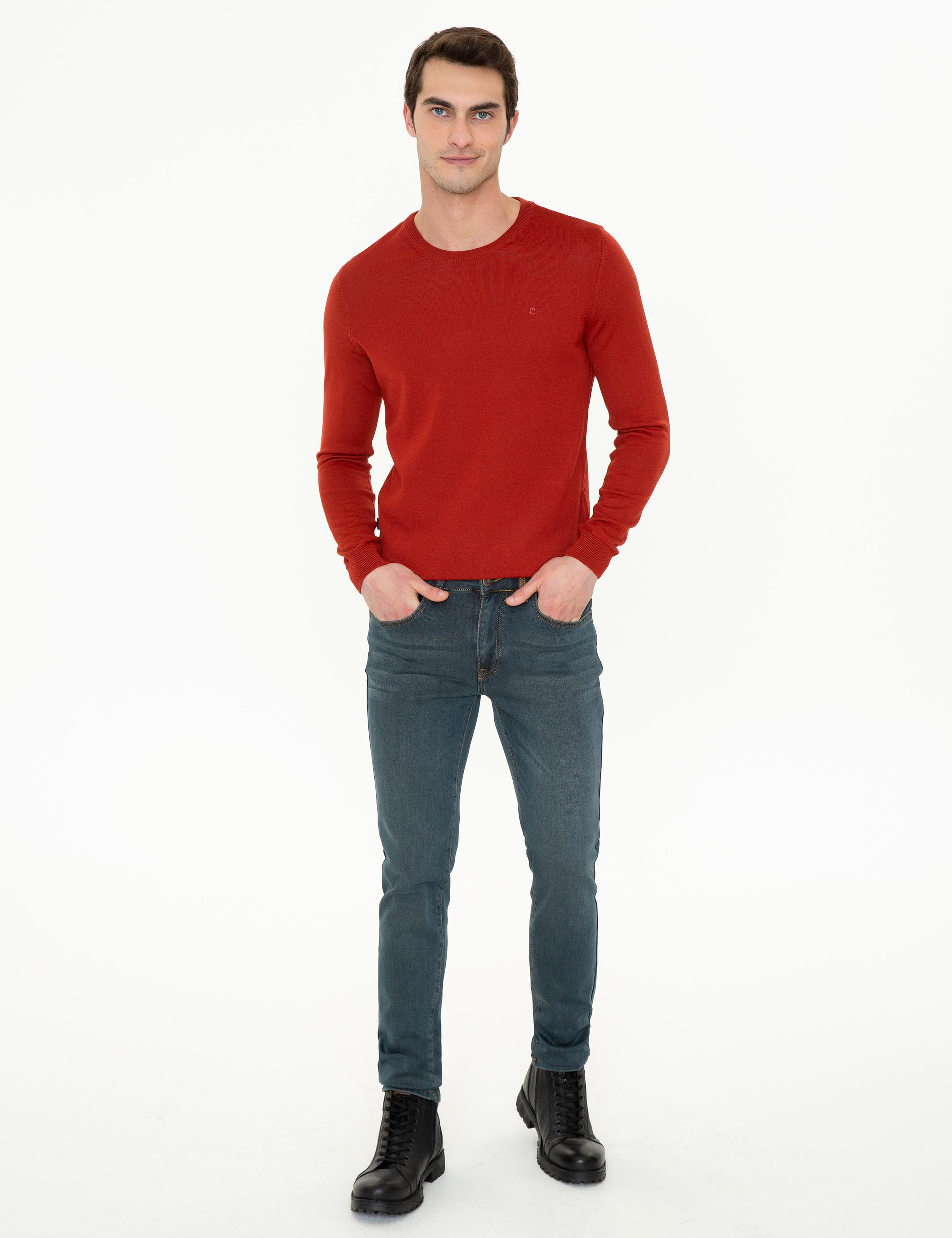 Kiremit Regular Fit Bisiklet Yaka Yün Karışımlı Basic Triko Kazak