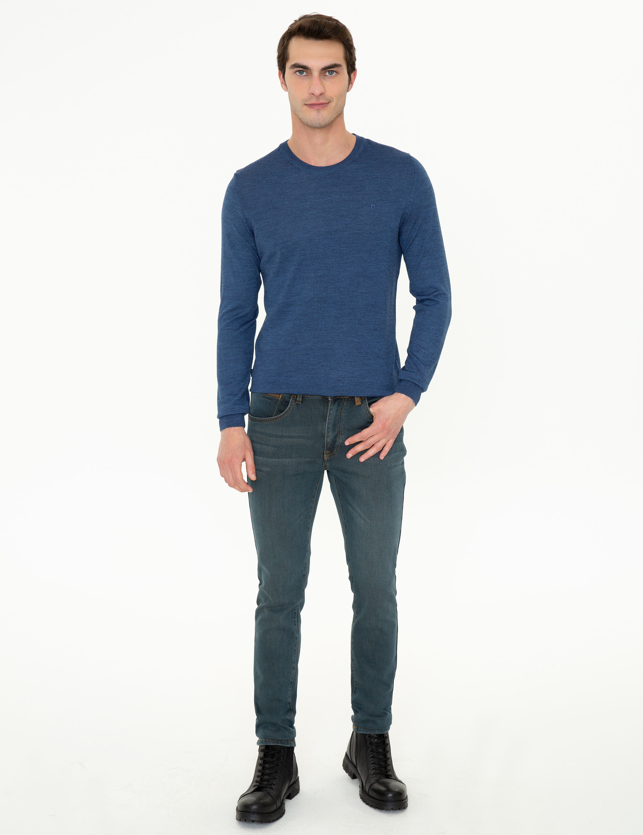 Pierre Cardin İndigo Regular Fit Bisiklet Yaka Yün Karışımlı Basic Triko Kazak görsel 5