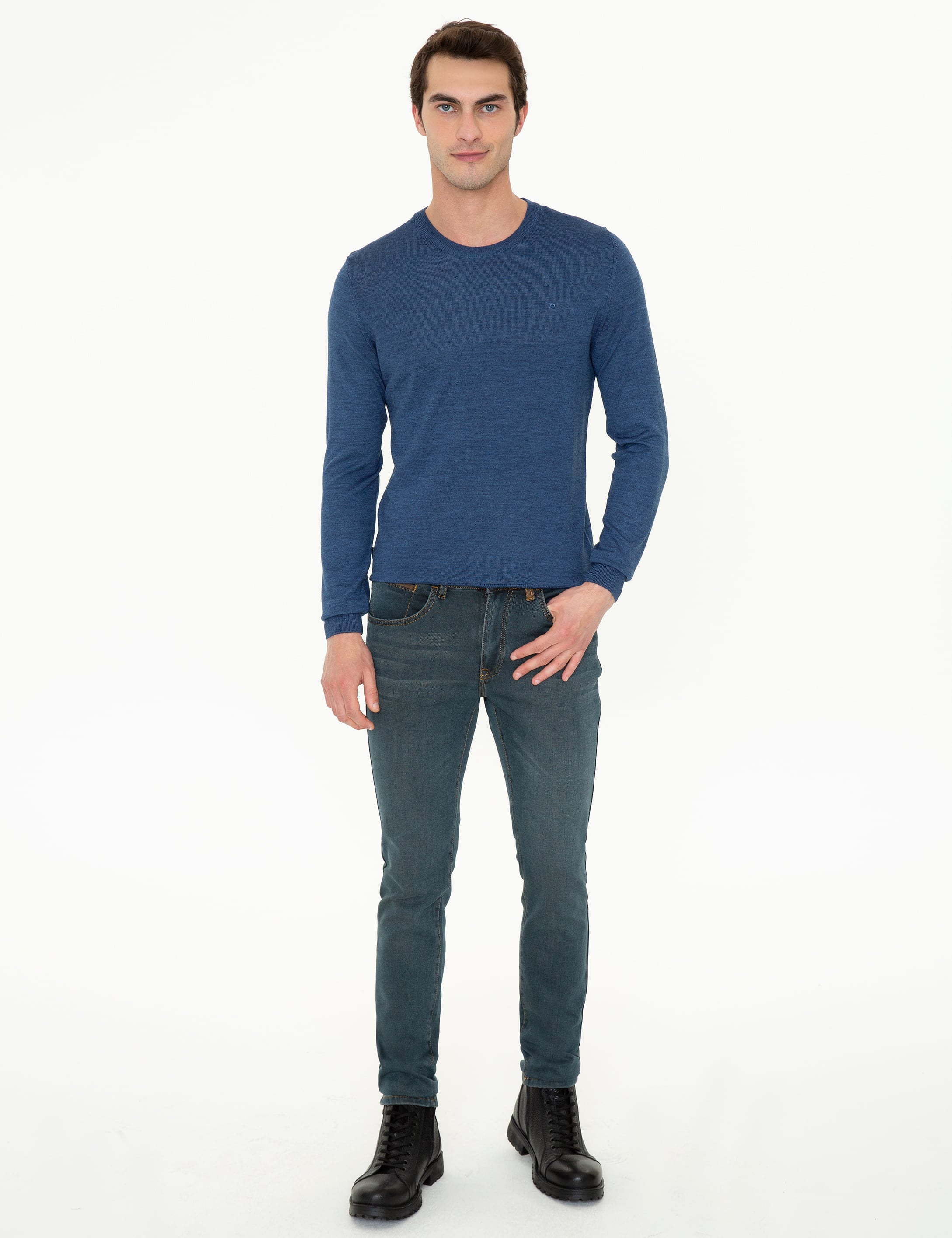 İndigo Regular Fit Bisiklet Yaka Yün Karışımlı Basic Triko Kazak - Image 5