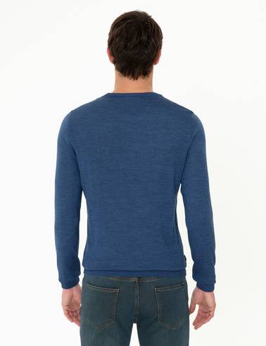 İndigo Regular Fit Bisiklet Yaka Yün Karışımlı Basic Triko Kazak