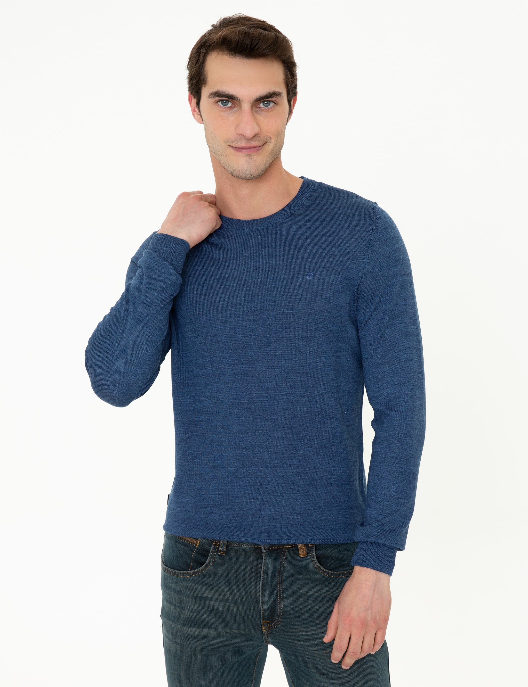 Pierre Cardin İndigo Regular Fit Bisiklet Yaka Yün Karışımlı Basic Triko Kazak görsel 3