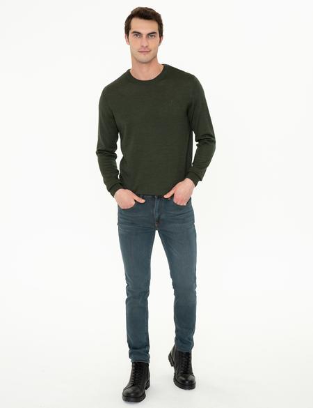 Yeşil Regular Fit Basic Triko Kazak - 50237703133