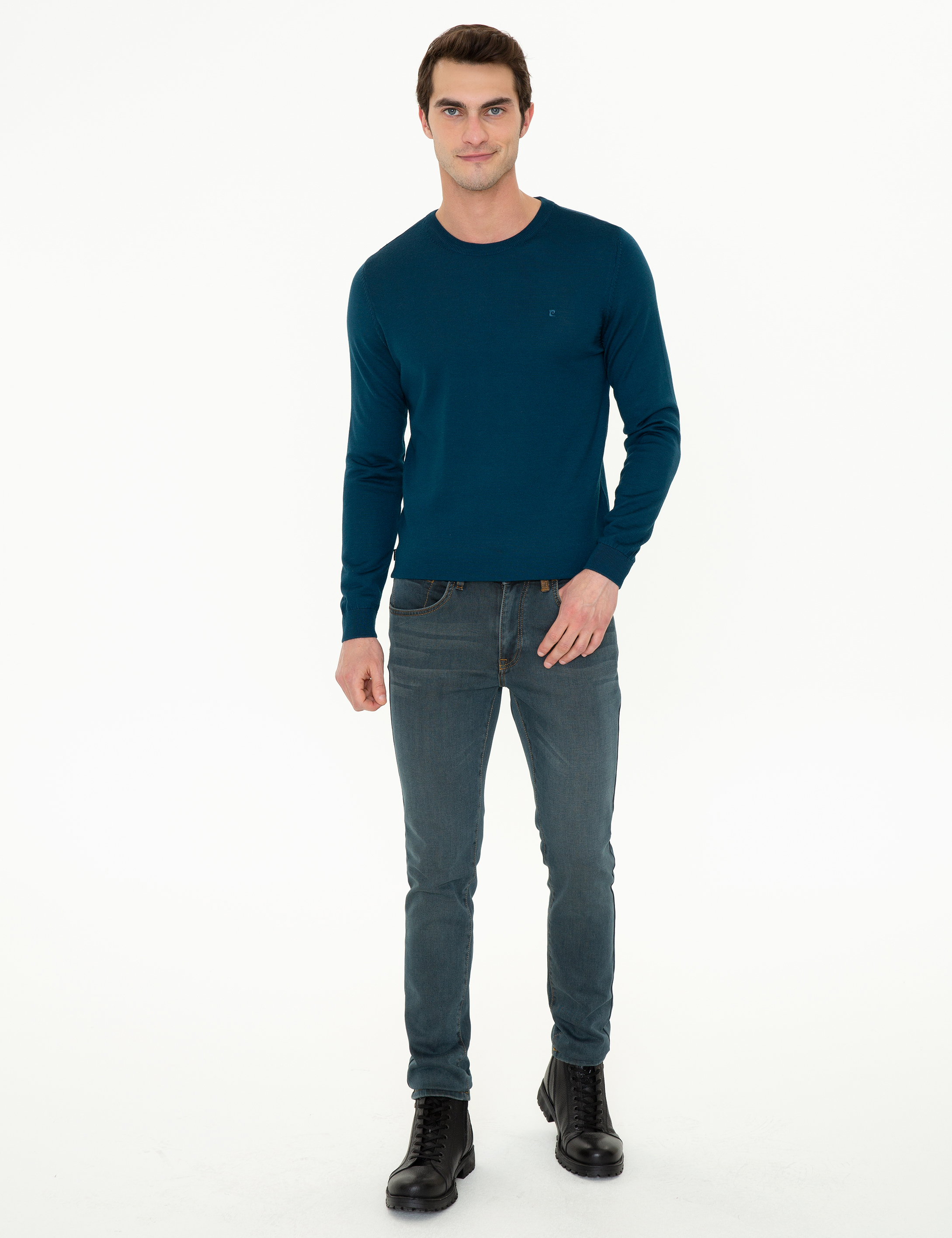 Pierre Cardin Petrol Regular Fit Bisiklet Yaka Yün Karışımlı Basic Triko Kazak görsel 5