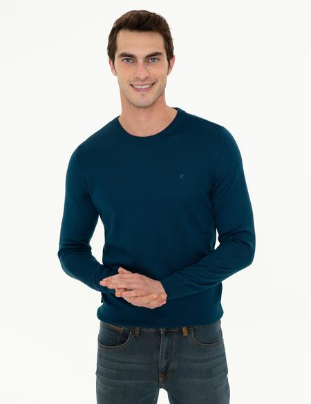 Petrol Regular Fit Bisiklet Yaka Yün Karışımlı Basic Triko Kazak - 50237703147