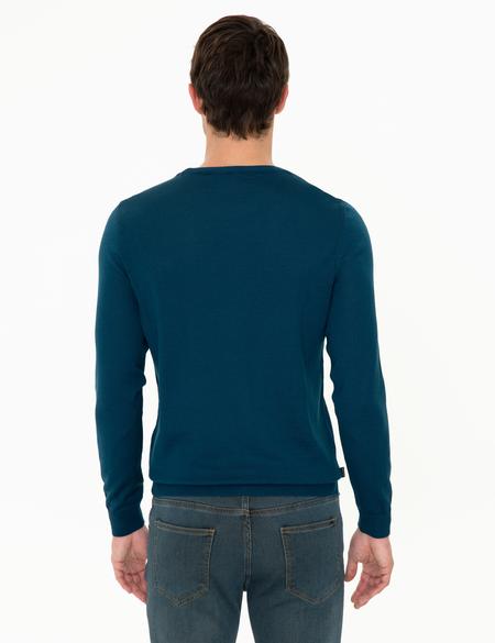 Petrol Regular Fit Bisiklet Yaka Yün Karışımlı Basic Triko Kazak - 50237703147
