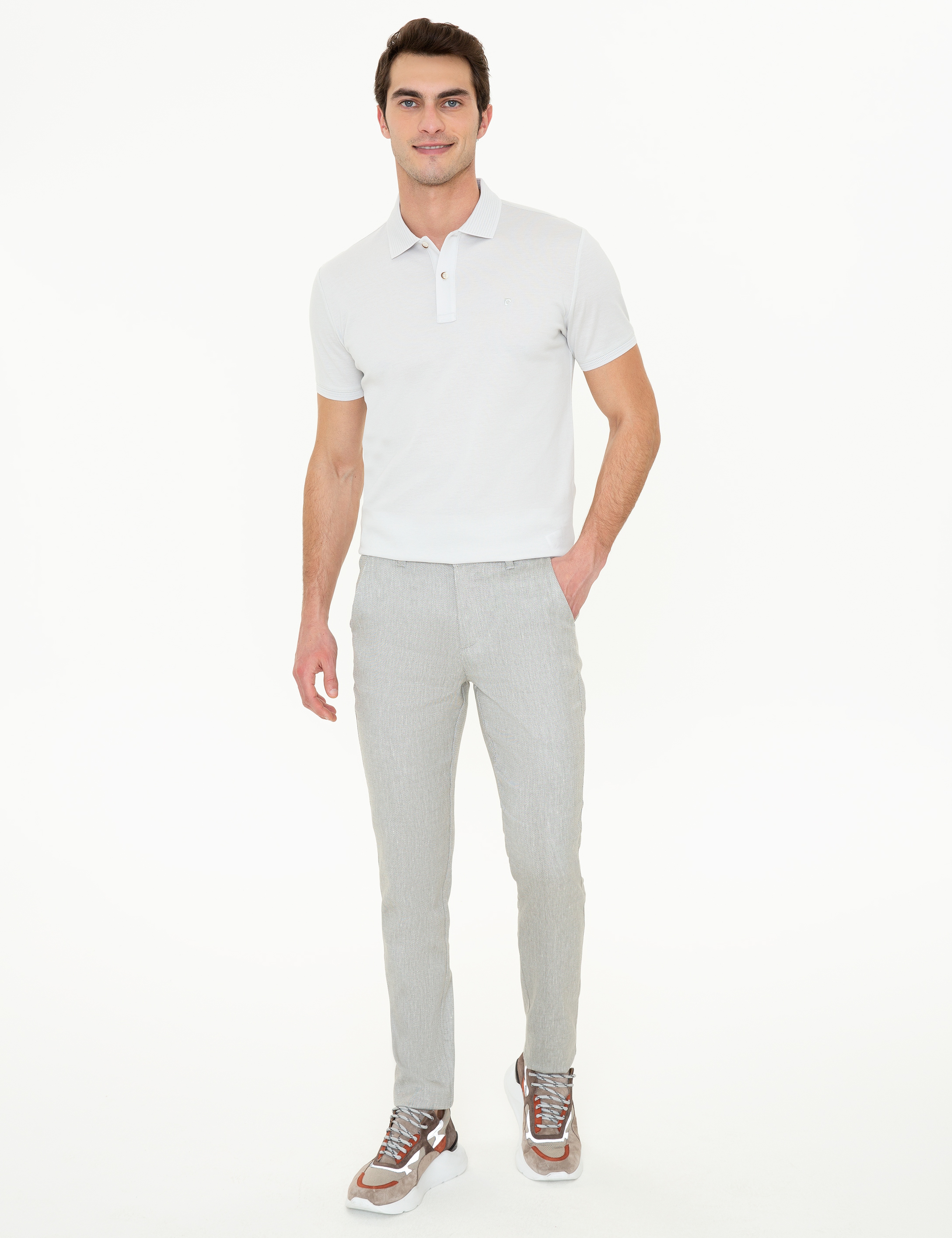 Açık Gri Slim Fit Polo Yaka Merserize Tişört - Image 5