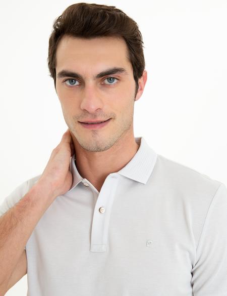 Açık Gri Slim Fit Polo Yaka Merserize Tişört - 50249879058