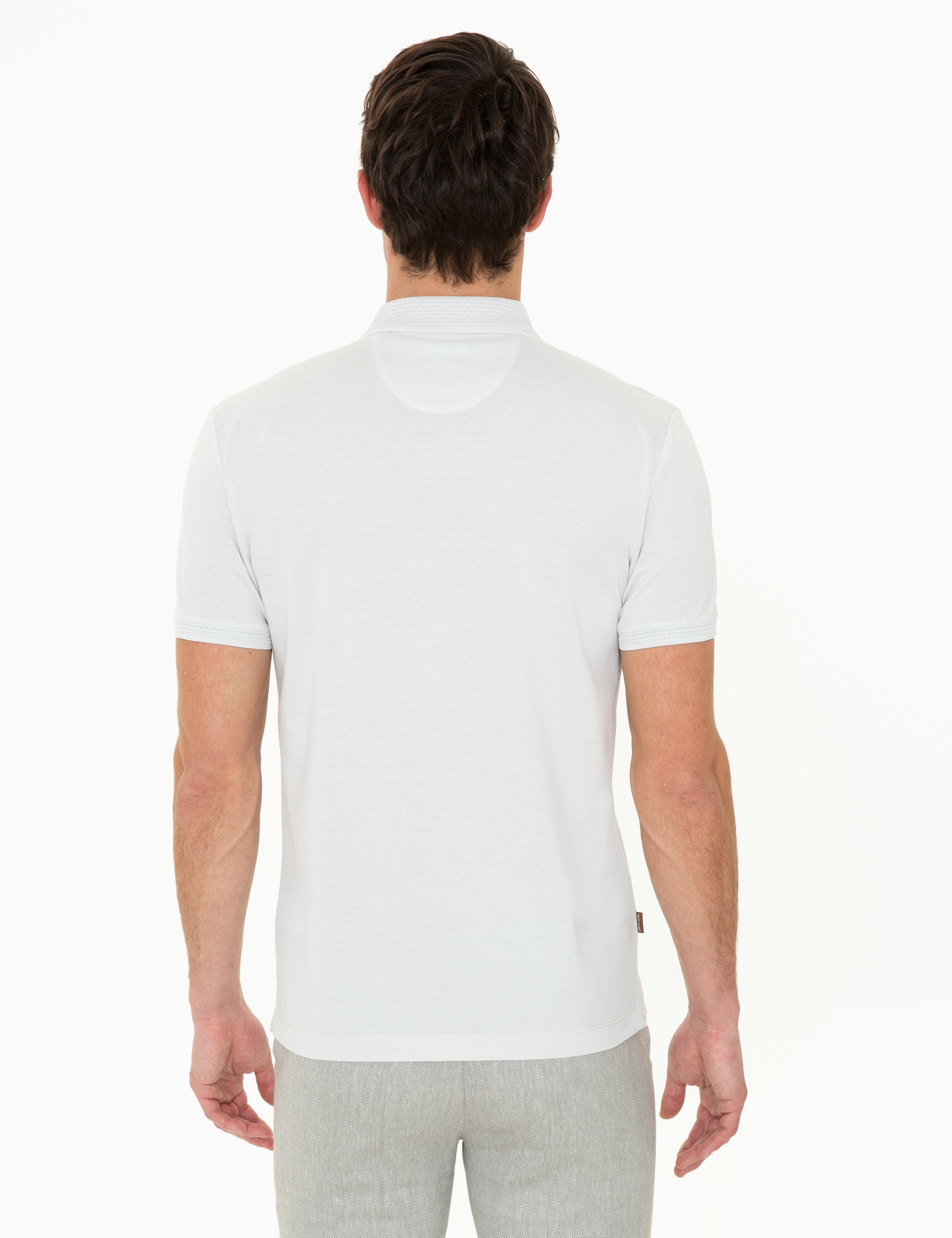 Açık Gri Slim Fit Polo Yaka Merserize Tişört - Image 4