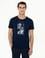 Lacivert Slim Fit Baskılı Bisiklet Yaka Tişört
