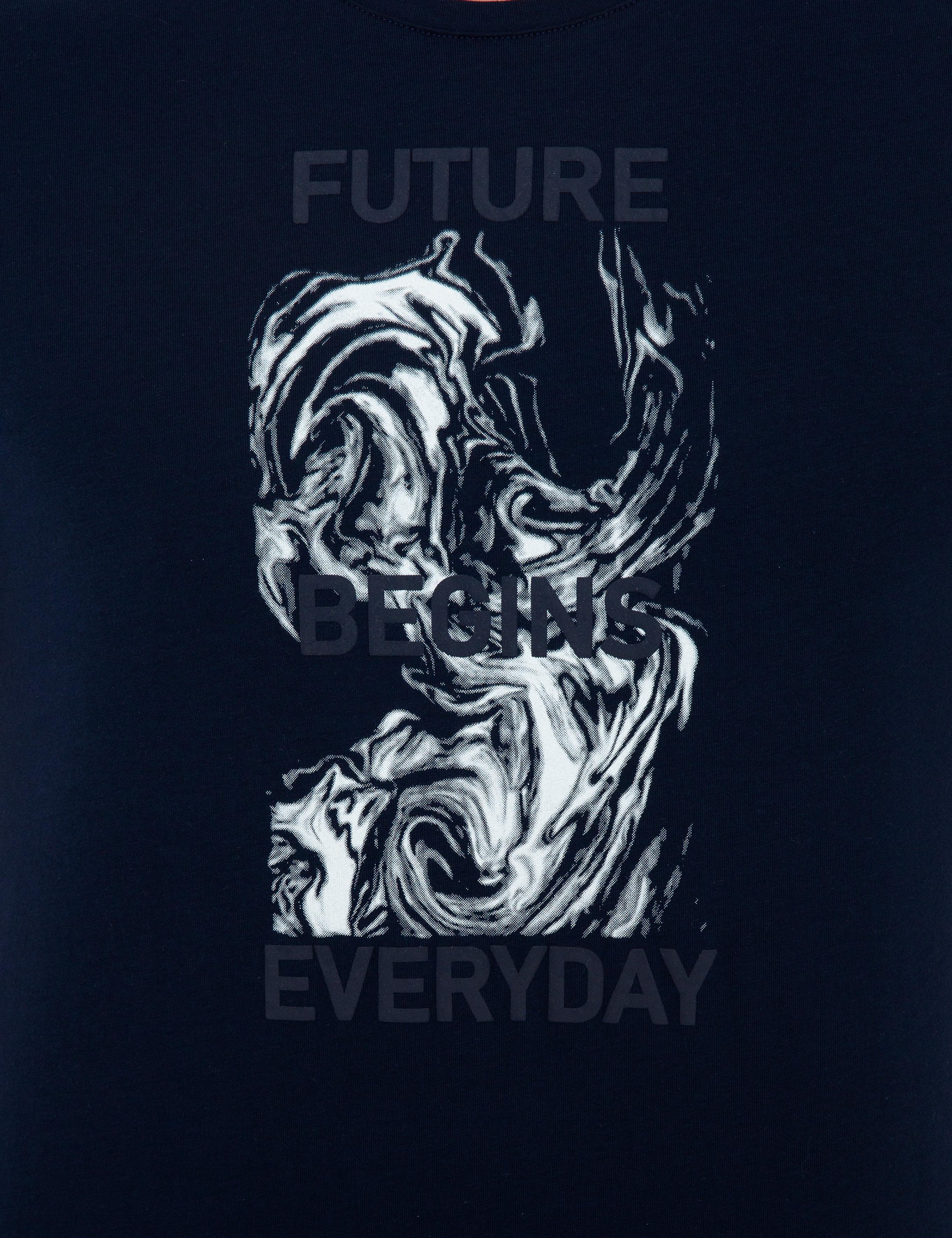 Lacivert Slim Fit Baskılı Bisiklet Yaka Tişört