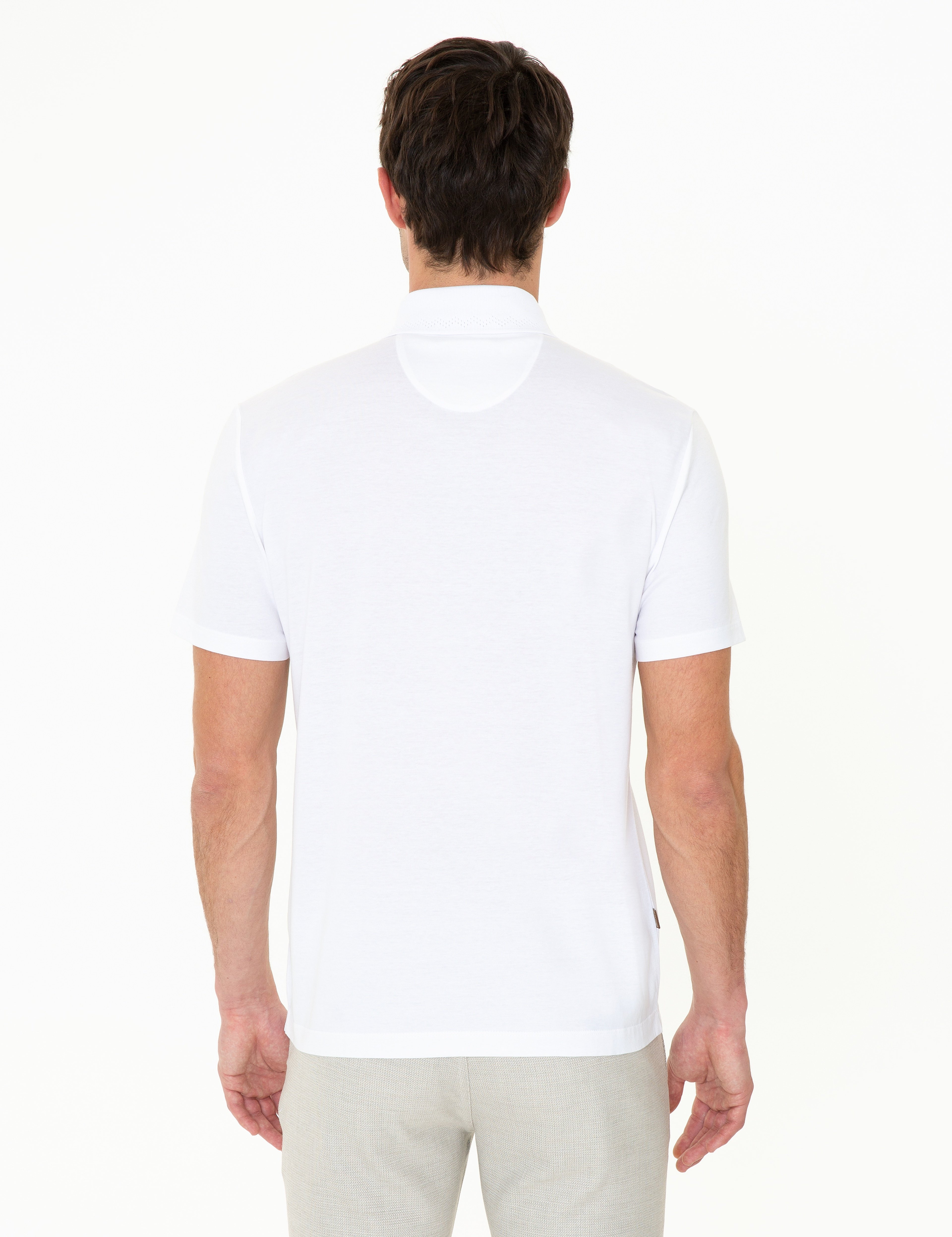 Beyaz Regular Fit Polo Yaka Merserize Tişört - Image 4